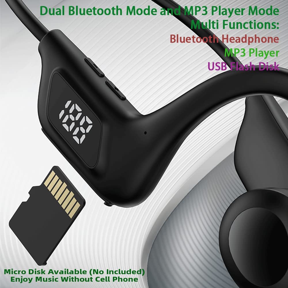 Open Ear Bone Conduction Concept Headset Wireless Bluetooth Sport Headphones with Mic Earphone Lightweight Painless Wearing Sweatproof Earpiece Stereo Earphone for Running Hiking Bicycling