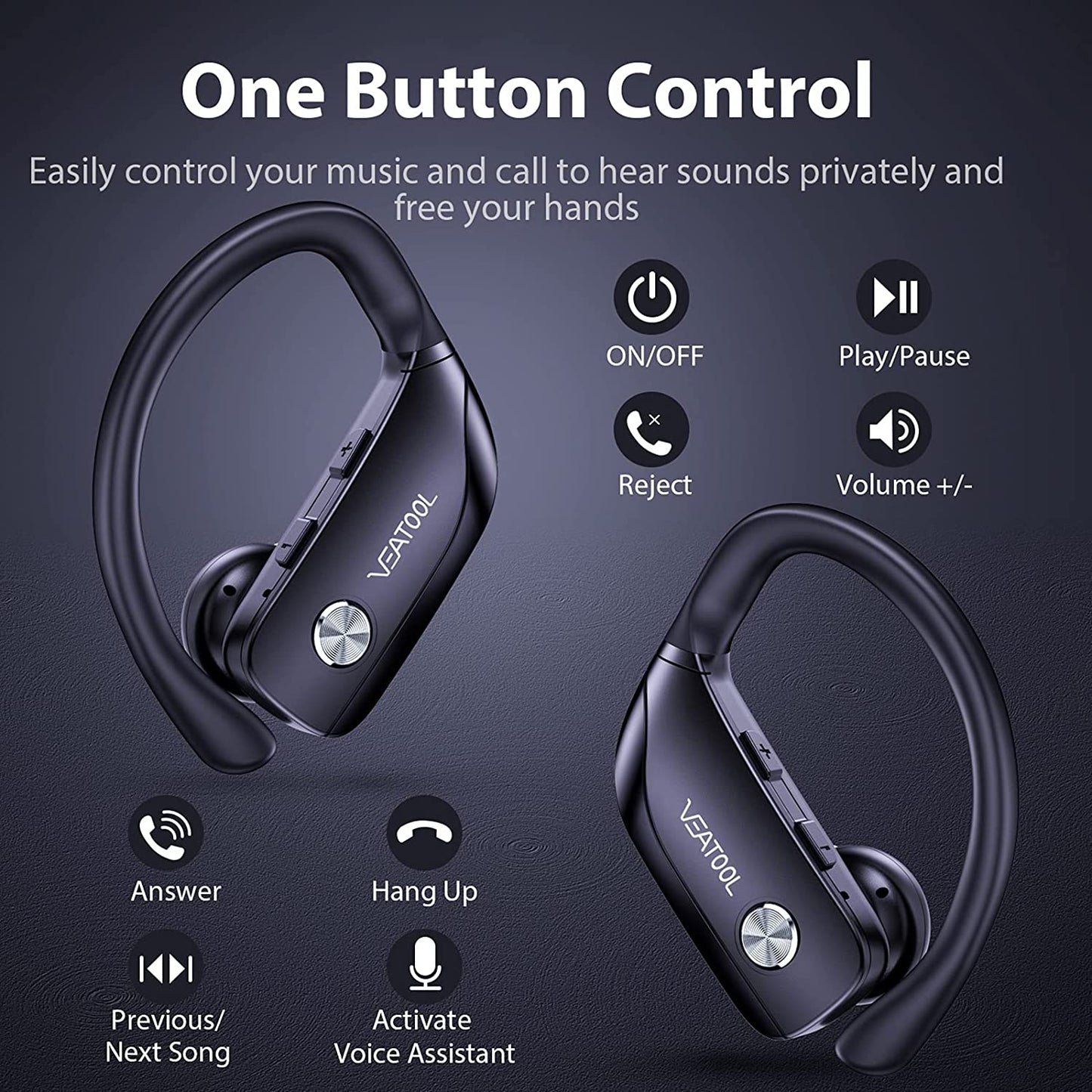 Wireless Earbuds, Bluetooth 5.0 True Wireless Headphones Sports Bluetooth Earphones Over-Ear Noise Cancelling Earbuds with LED Display Over-Ear Buds with Earhooks Built-in Mic Headset for Workout