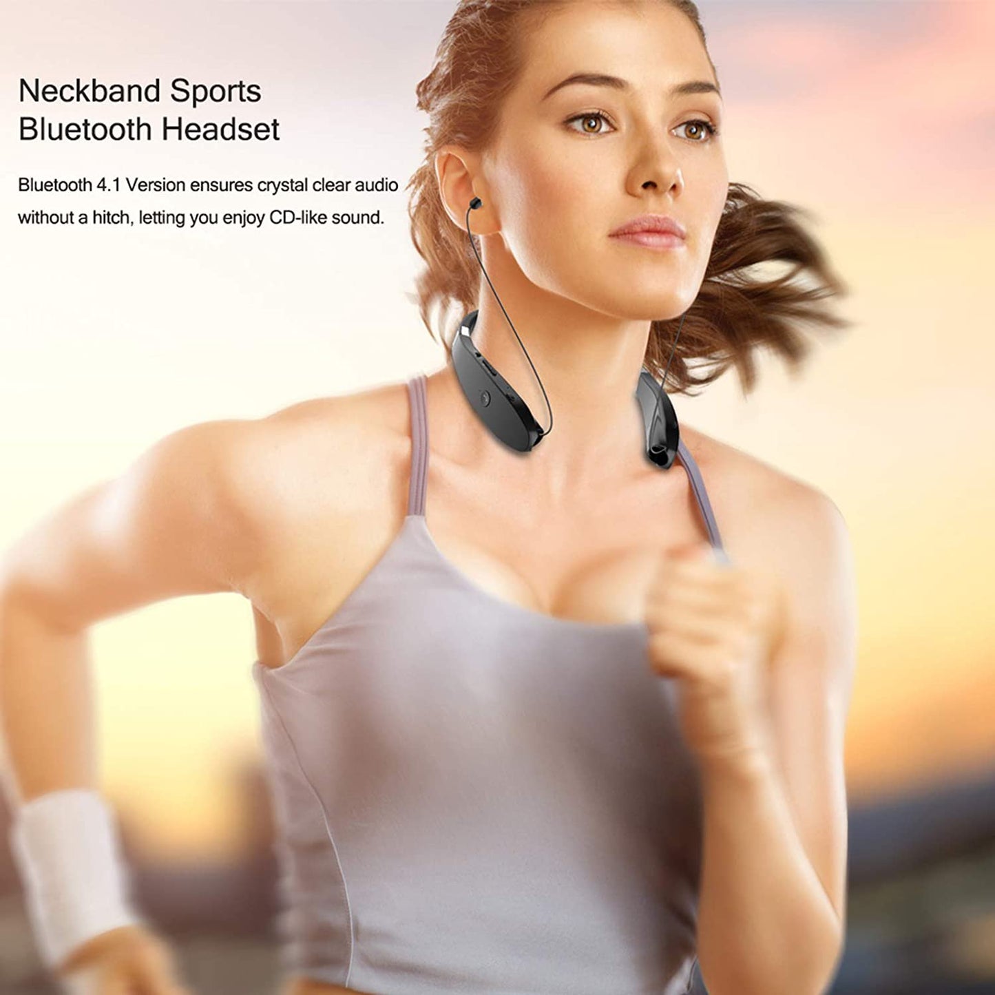 Foldable Bluetooth Headset,Lightweight Retractable Bluetooth Headphones for Sports&Exercise, Noise Cancelling Stereo Neckband Wireless Headset