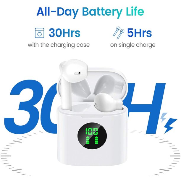 TAGRY True Wireless Earbuds, TWS Bluetooth Headphones Stereo Sound Earphones, 30H Playtime Wireless Charging Case & Power Display, Sweat Proof Dual Bluetooth 5.0 Headset with Built-in Mic for Sports