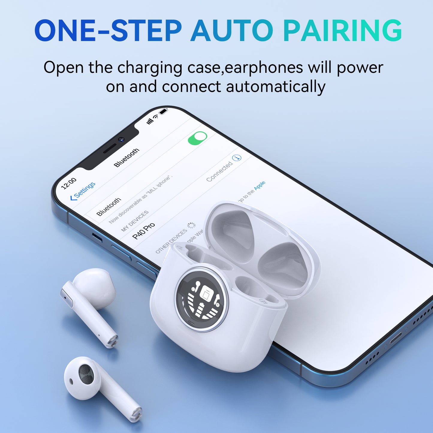 TAGRY Wireless Earbuds Bluetooth 5.0 Headphones IPX5 Waterproof TWS Deep Bass Stereo Noise Cancelling Headset in Ear 50H Playtime Mic USB-C Charging Case LED Battery Display for Sport