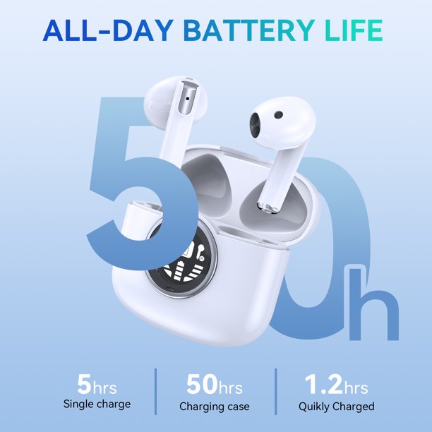 TAGRY Wireless Earbuds Bluetooth 5.0 Headphones IPX5 Waterproof TWS Deep Bass Stereo Noise Cancelling Headset in Ear 50H Playtime Mic USB-C Charging Case LED Battery Display for Sport