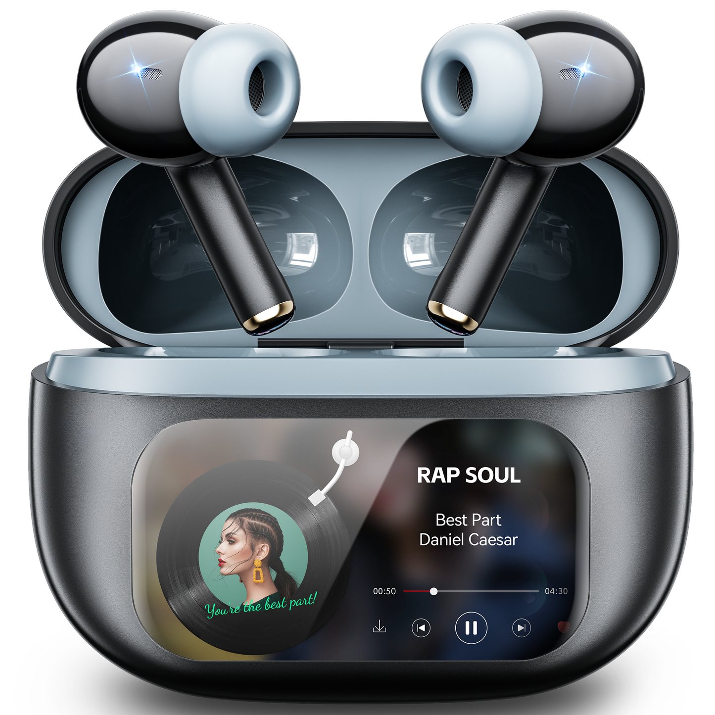 VEATOOL G01 Wireless Earbuds with Smart Touch Control, ANC+ENC Noise Cancellation, 40H Stereo Deep Bass, IPX7 Waterproof Rating, 5 EQ Modes