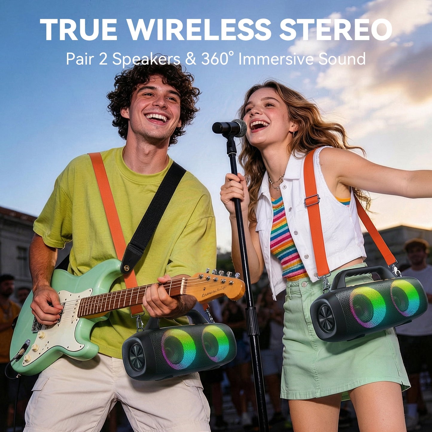 VEATOOL Portable Bluetooth Speaker, 60W Peak Loud Outdoor Speaker with Bass, 24H Playtime, RGB Lights,Portable Wireless Speakers for Outdoor, Home, Party, Pool, Beach, Tailgating, Gym, Work, Gifts