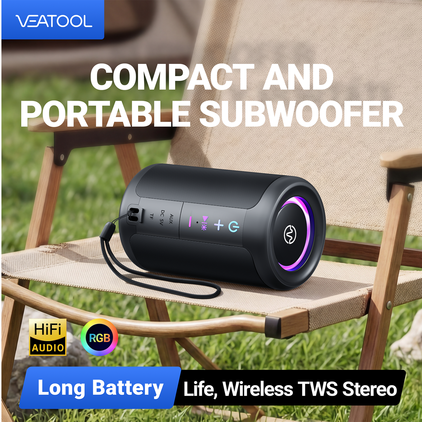 VEAT00L S16 Bluetooth speaker, Wireless Portable Bluetooth Speaker with IPX7 Waterproof, Up to 24H Playtime,20W Powerful Bass,BT 5.4,LED Lights,TWS Pairing for Home/Party/Outdoor/Beach,Birthday Gift