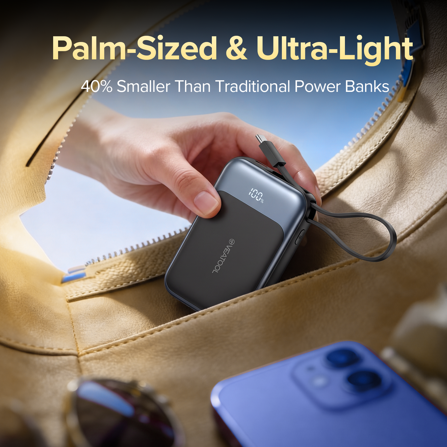 10,000mAh power bank supporting 1.5-hour fast charging; suitable for home backup, outdoor emergencies, and camping.