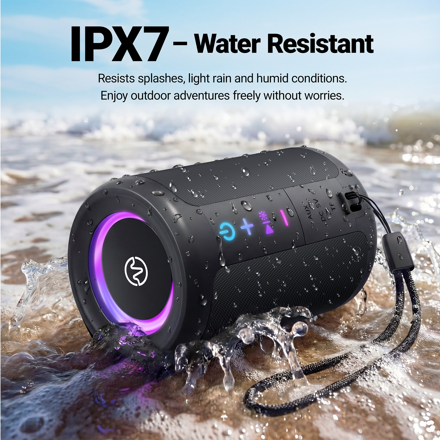 VEAT00L S16 Bluetooth speaker, Wireless Portable Bluetooth Speaker with IPX7 Waterproof, Up to 24H Playtime,20W Powerful Bass,BT 5.4,LED Lights,TWS Pairing for Home/Party/Outdoor/Beach,Birthday Gift