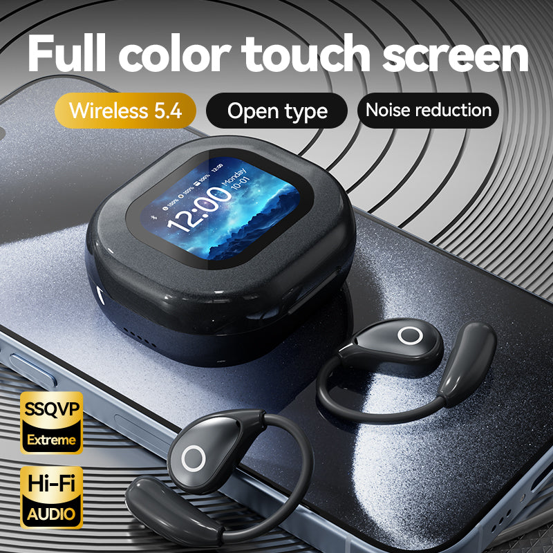 VEATo0L M94 Open Ear Headphones Intelligent Touch Screen Over The Ear Wireless Earbuds Support TF Card,60Hrs Bluetooth 5.4 Earbuds with ENC Clear Talk,Multiple EQ Modes IPX7 Waterproof for Exercise