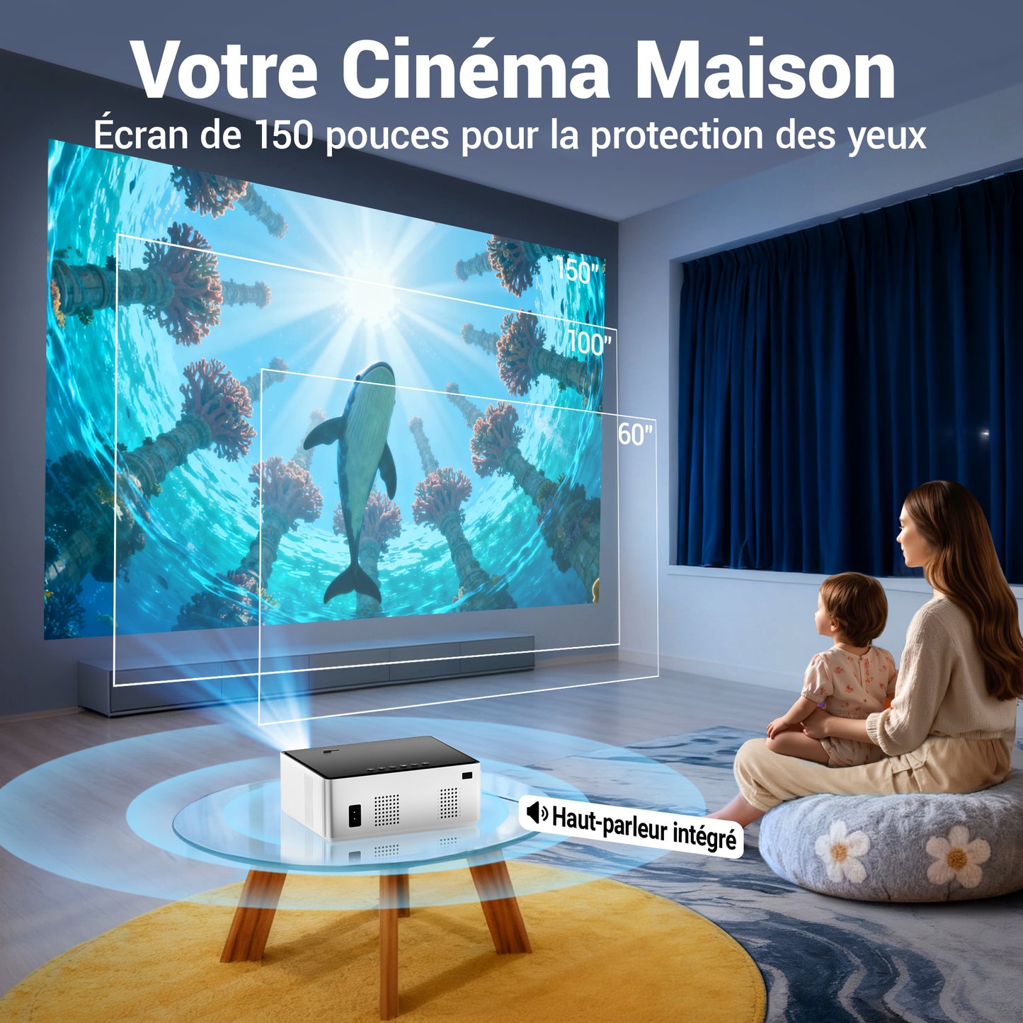 Dual-Band 5G/2.4G WiFi Bluetooth Projector, 16000 Lux 4K Supported Portable Movie Projector for Home Outdoor, 300" Display, 4-Point Keystone, HiFi Speaker