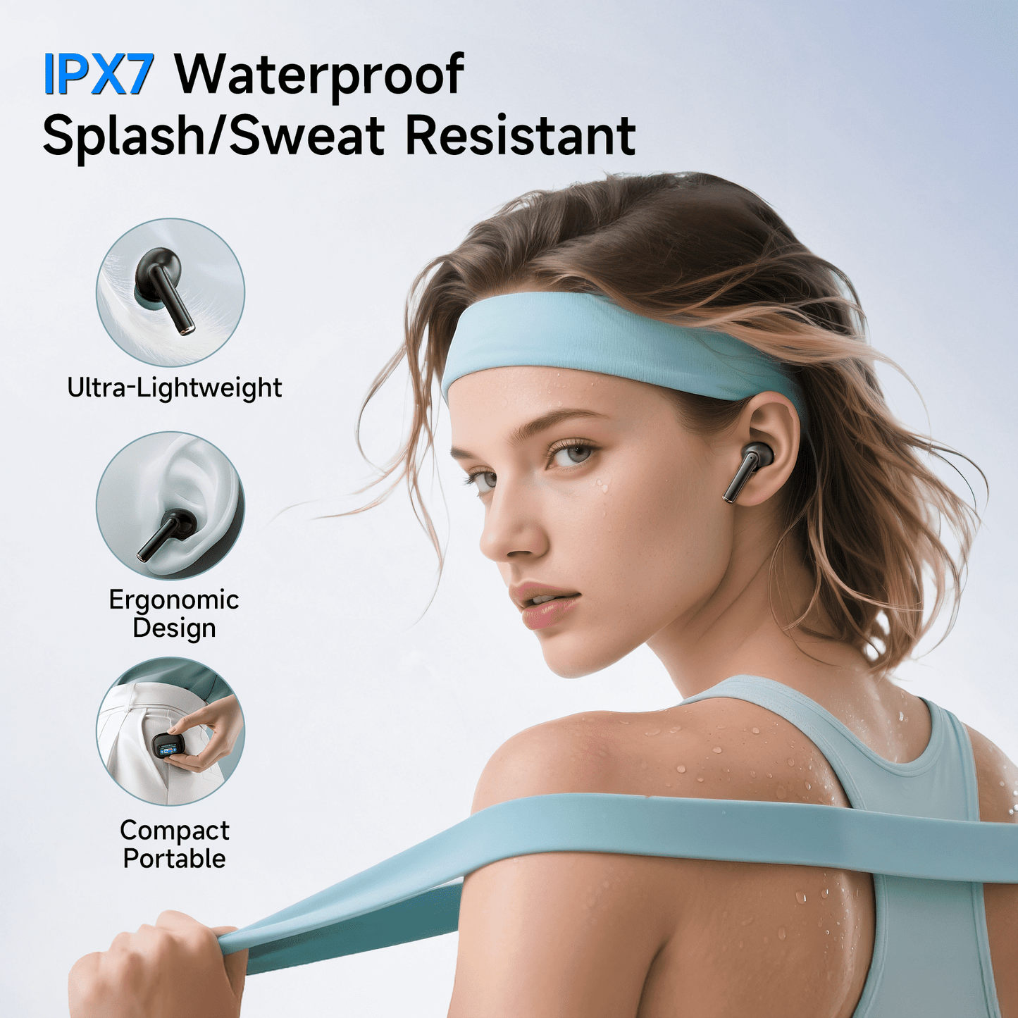 VEATOOL G01 Wireless Earbuds with Smart Touch Control, ANC+ENC Noise Cancellation, 40H Stereo Deep Bass, IPX7 Waterproof Rating, 5 EQ Modes