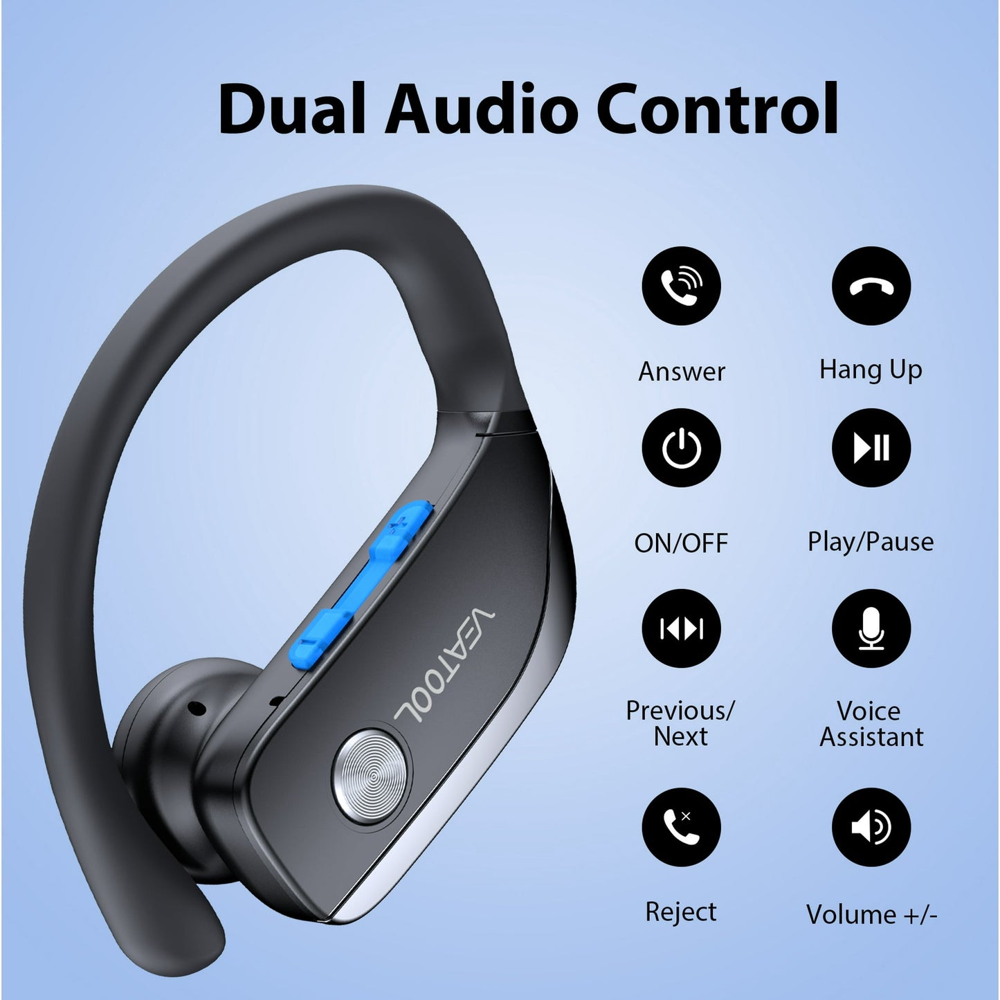 Wireless Earbuds, Bluetooth 5.0 True Wireless Headphones Sports Bluetooth Earphones Over-Ear Noise Cancelling Earbuds with LED Display Over-Ear Buds with Earhooks Built-in Mic Headset for Workout