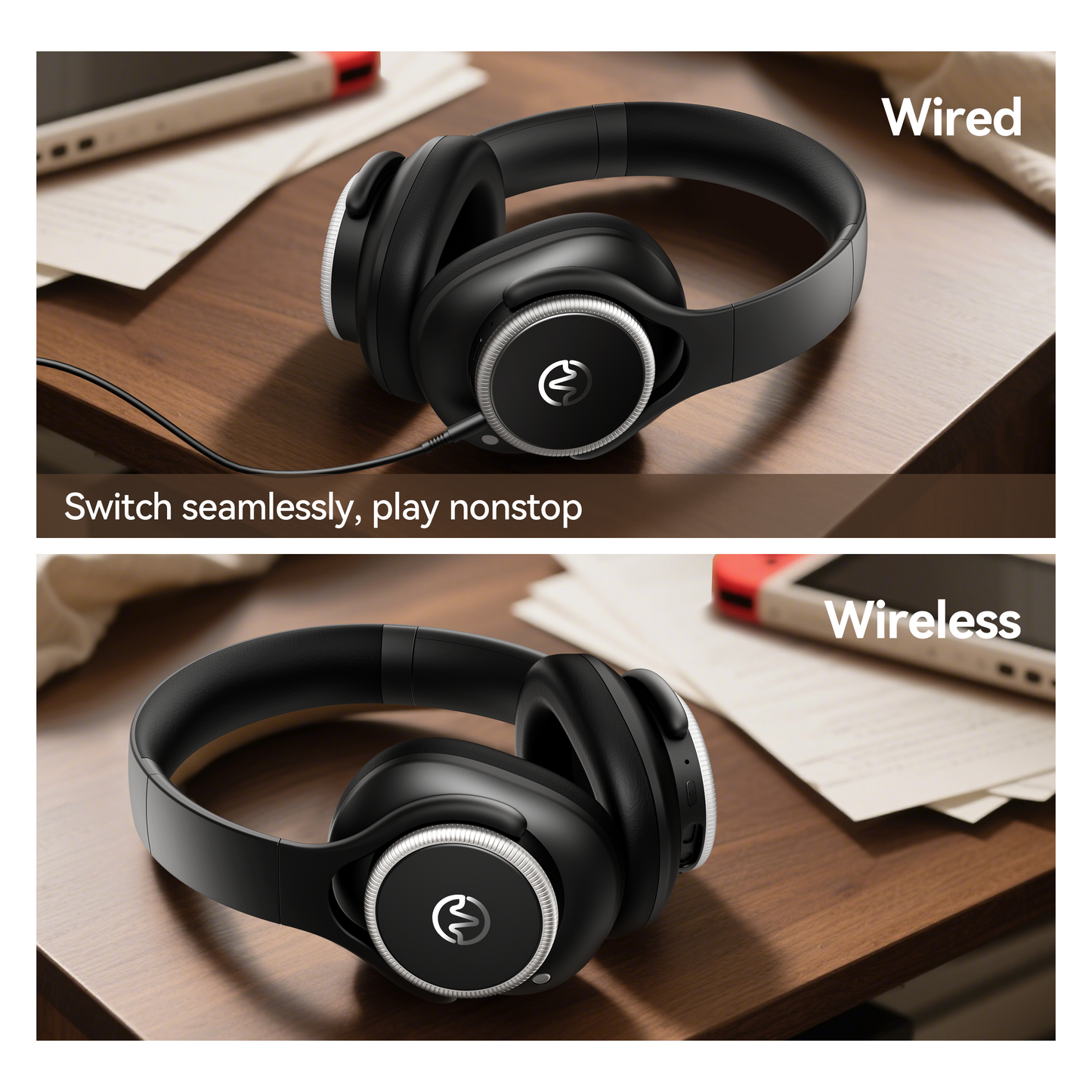 Active Noise Cancelling Headphones,60H Playtime Bluetooth 6.0 Wireless Headphones with Hi-Res Audio, Over Ear Headphones with Microphone, Deep Bass,Comfort Fit,Foldable Headset for Travel Office Game（副本）