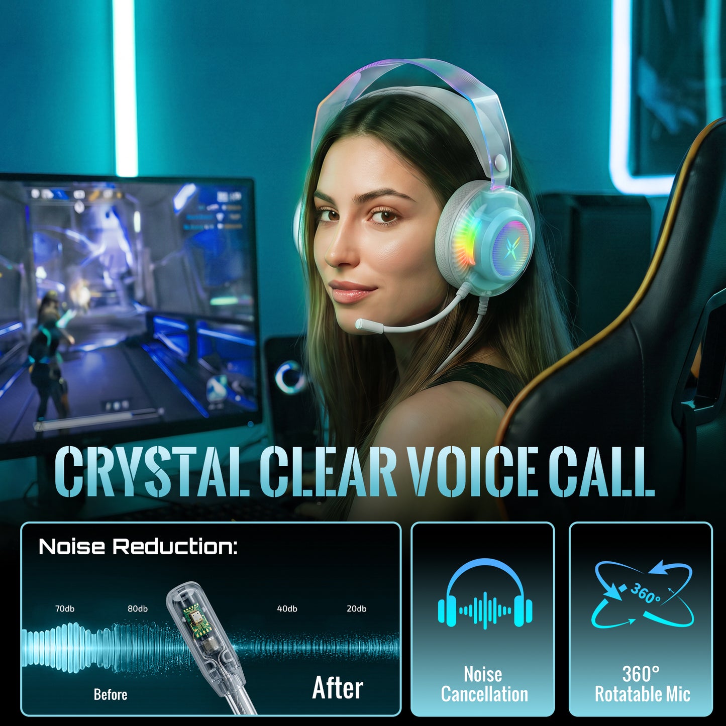 Hybrid Active Noise Cancelling Headphones,-50dB Wireless Bluetooth Headphones with Hi-Res Audio,120H Playtime Over Ear Bluetooth Headphones with 6 ENC Clear Mic