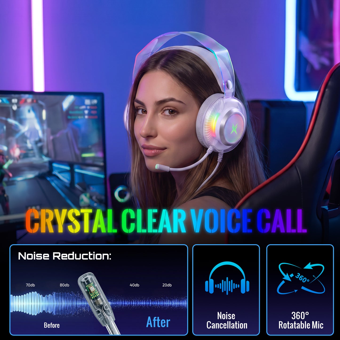 BT5.1 Wireless Over-Ear Headphones, 40H Playtime, 4-Mic ENC Noise Cancelling, Lightweight, Deep Bass, Comfort Fit for Travel & Work