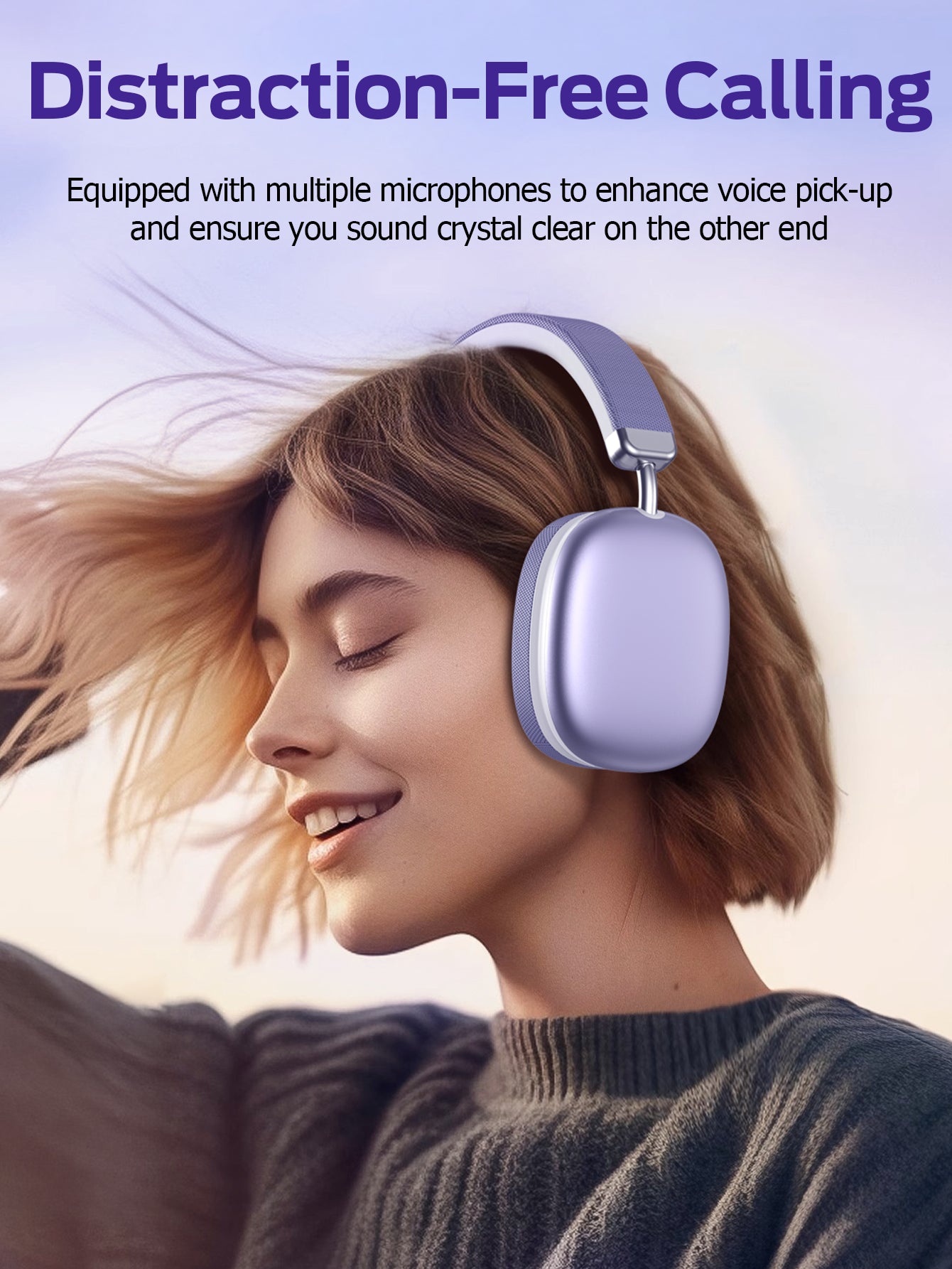 SY-BT1632 High-Fidelity Over-Ear Bluetooth Headphones | Powerful 40mm Bass | Bluetooth 5.3 Dual-Mode Connectivity | 40-Hour Battery Life | Comfortable Fit(Purple)
