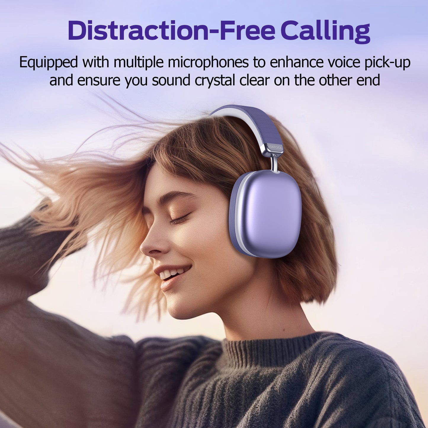 Purple Over-Ear Bluetooth Headphones: 40mm Bass Driver, Bluetooth 5.3 Dual-Mode, 40hr Battery, Comfort Fit