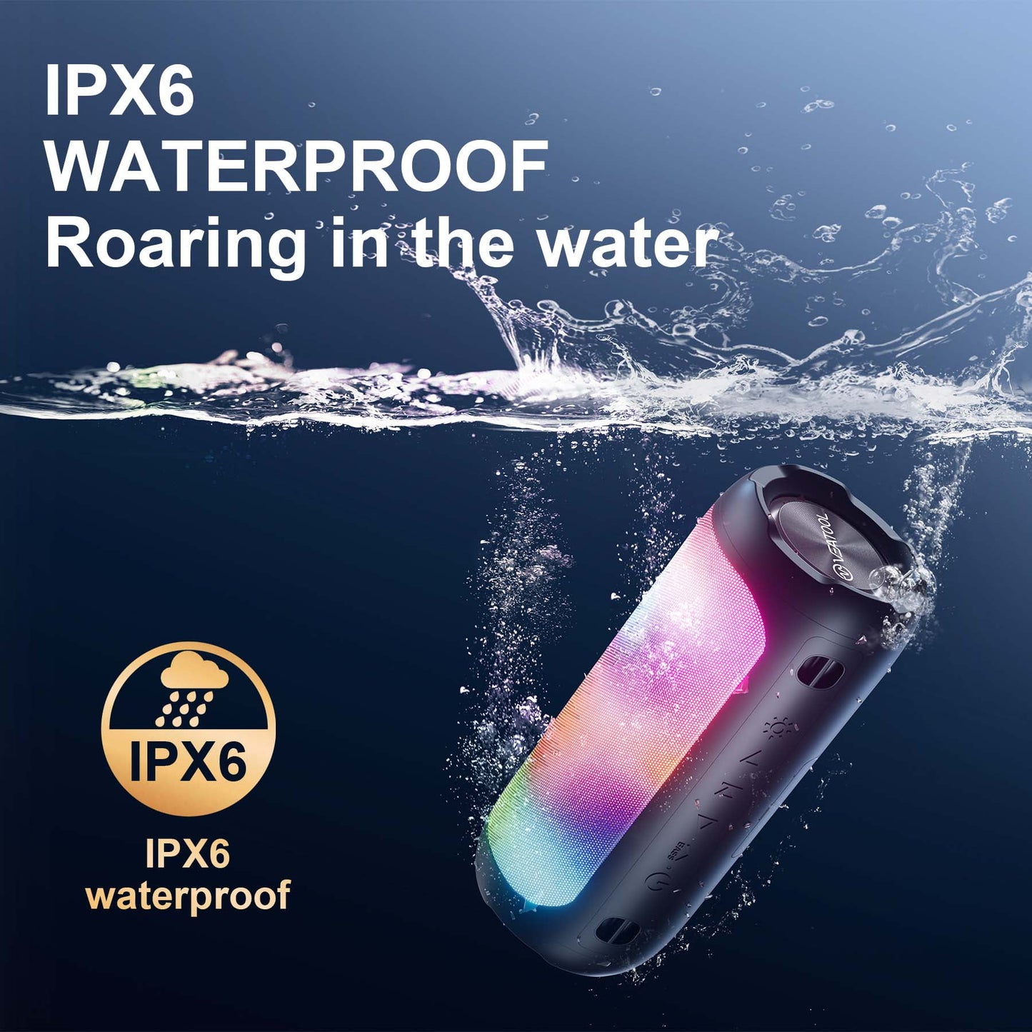 VEAT00L Portable Bluetooth Speaker,Floating Dustproof Speaker,25W Stereo Sound Wireless Speaker with Cool Dynamic LED Lights, IPX6 Waterproof Bluetooth Speakers, BT5.3, TWS Surround Pairing