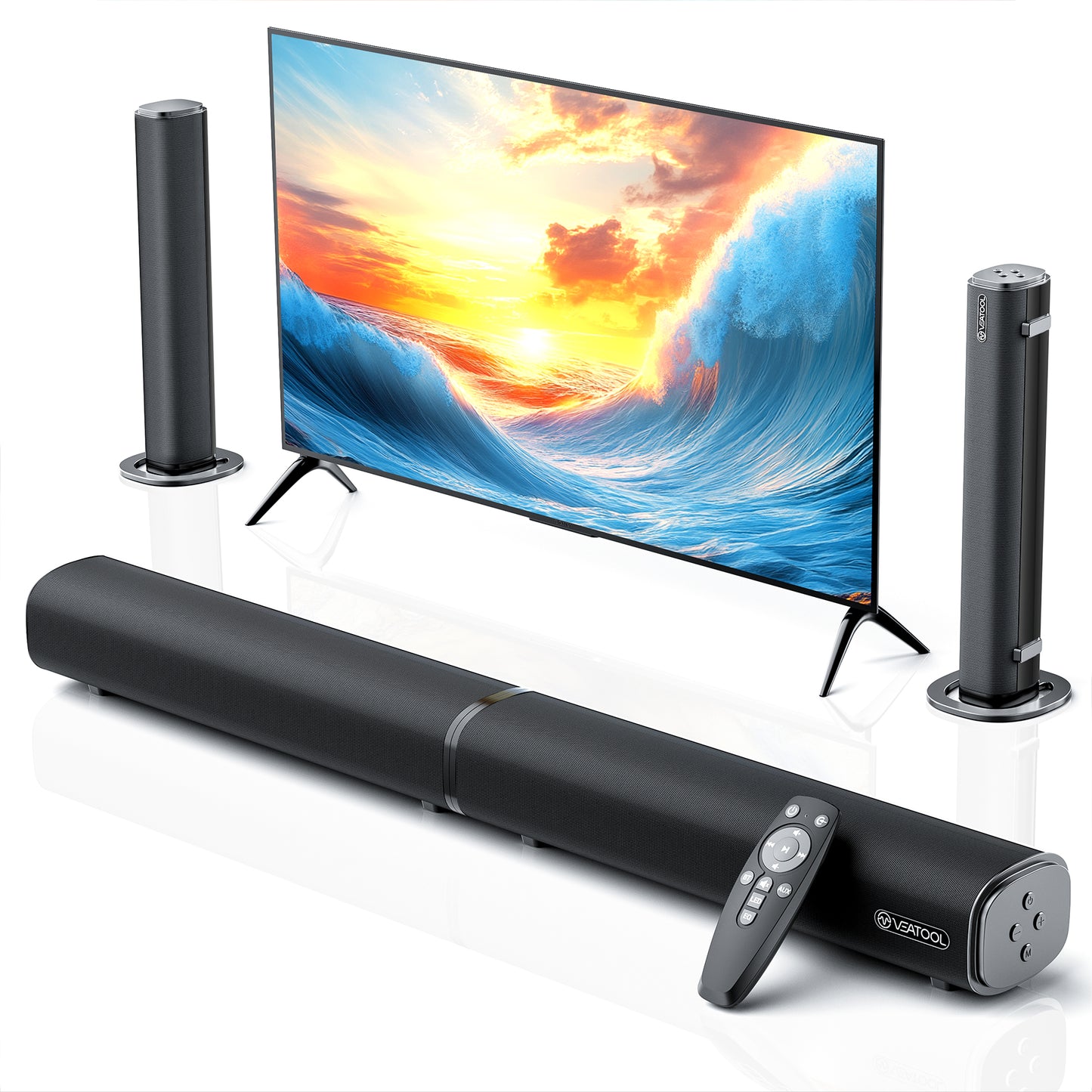 VEAT00L 5.1ch Sound Bars with Wireless Subwoofer,Bluetooth 5.3 3D Surround Speakers for TV,2 Rear Surround Sound Speakers,Optical/HDMI/AUX/COAX/ARC/USB Connection (Adapters Sold Separately)