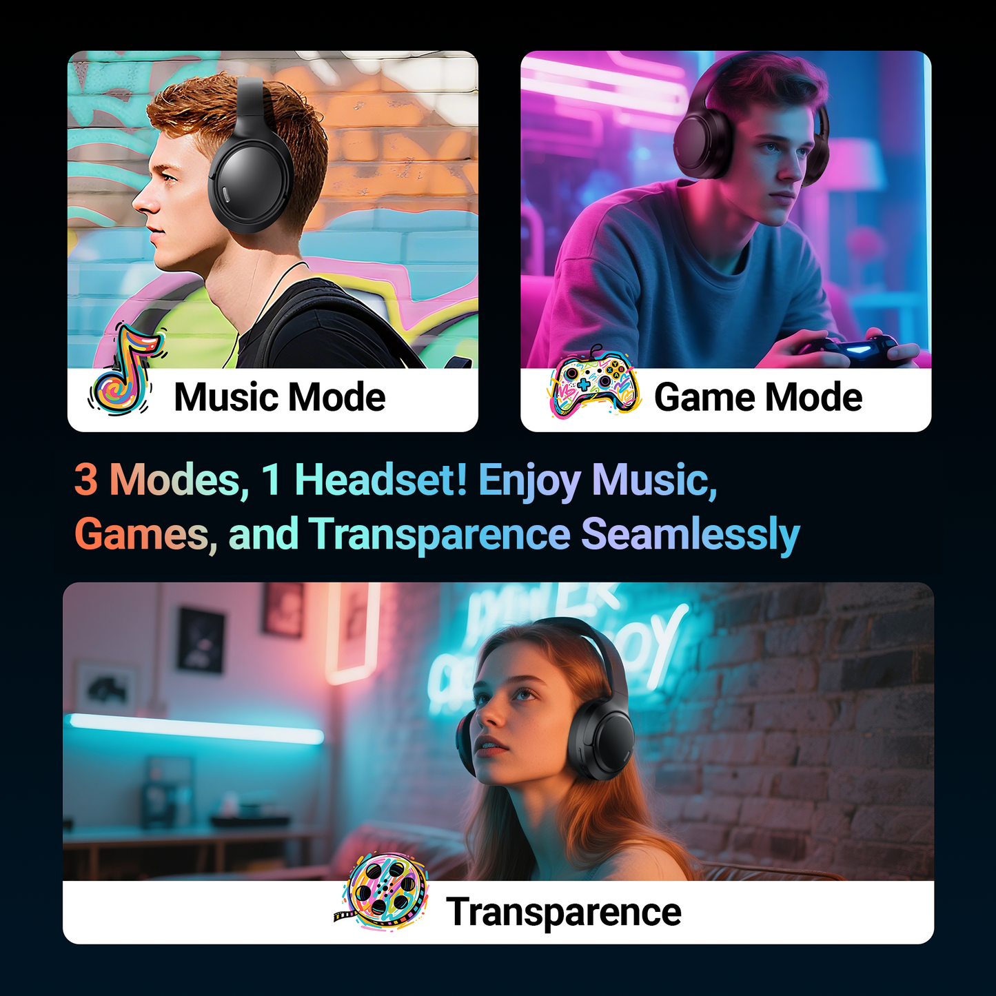 Hybrid Active Noise Cancelling Headphones,-50dB Wireless Bluetooth Headphones with Hi-Res Audio,120H Playtime Over Ear Bluetooth Headphones with 6 ENC Clear Mic