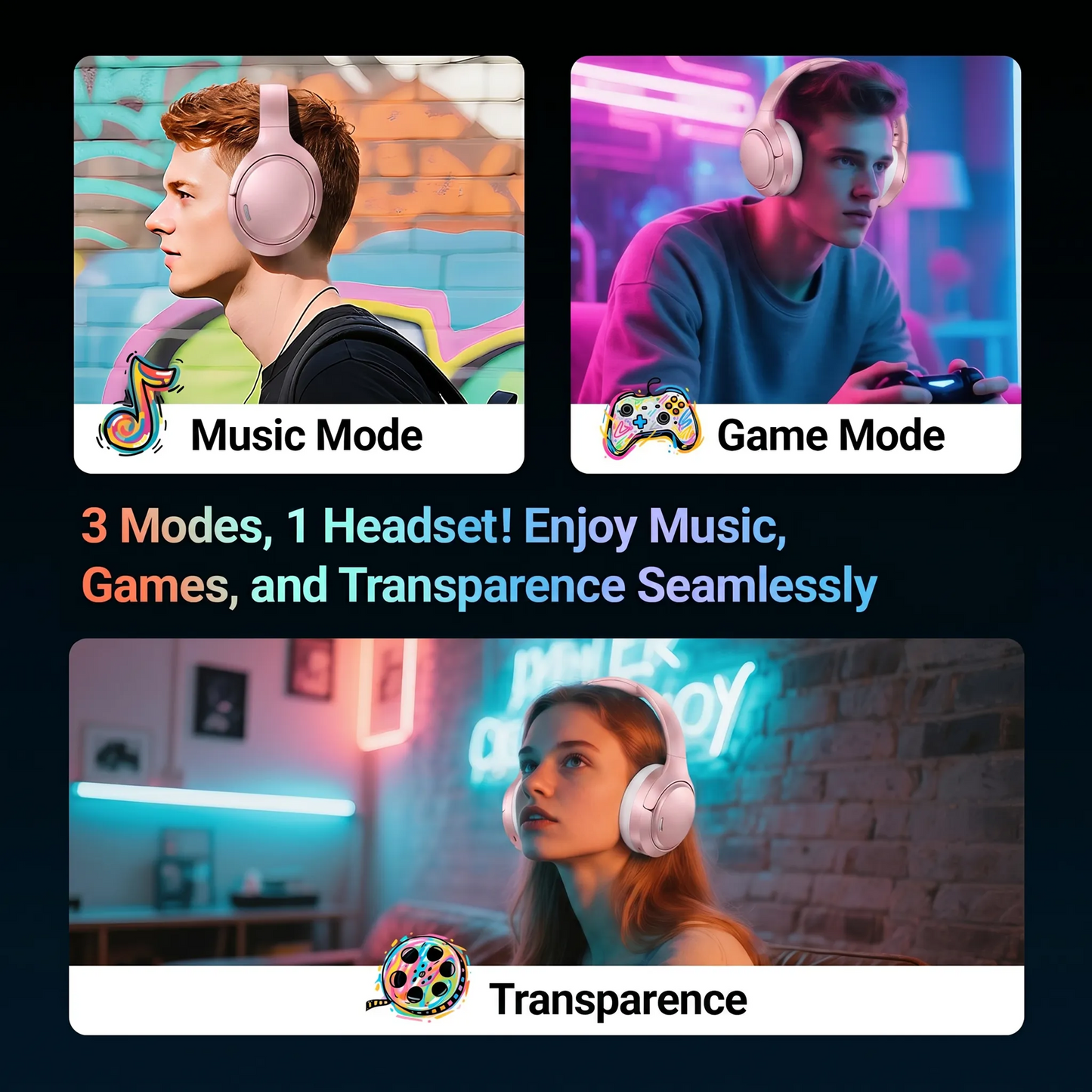 Starlight Over-Ear Bluetooth Headphones: 40mm Bass Driver, Bluetooth 5.3 Dual-Mode, 40hr Battery, Comfort Fit