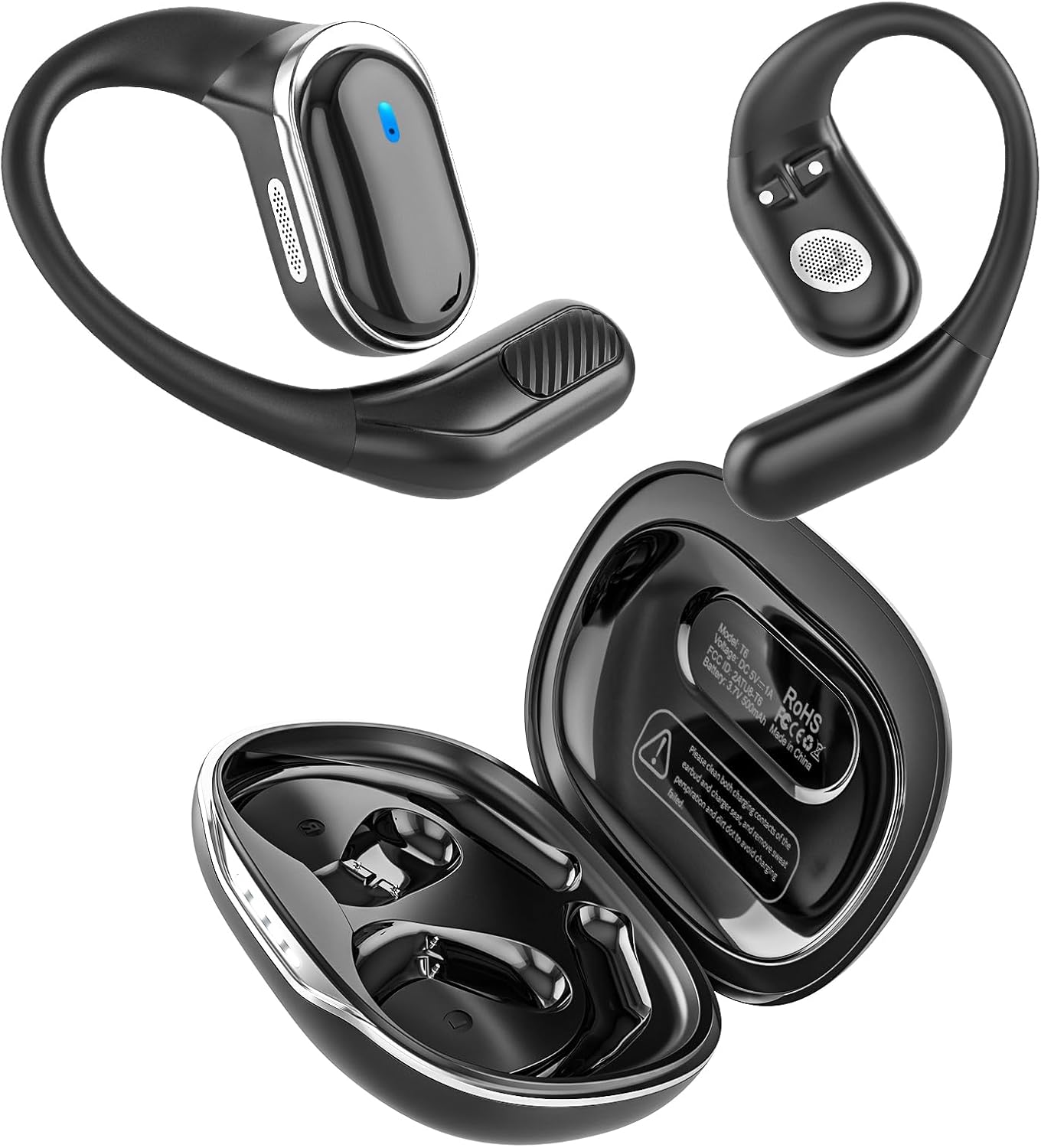 VEATOOL T6 Open Ear Headphones,Bluetooth 5.4 Wireless Earbuds,60H Playtime Stereo Sound Earphones,Air Conduction IPX7 Waterproof Open Ear Earbud with Ear Hooks, Sport Headset for Cycling Workouts