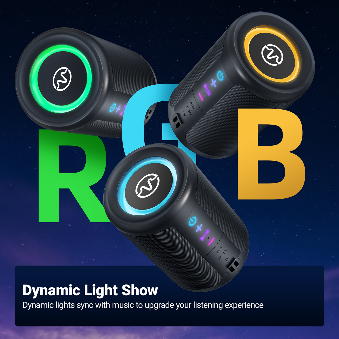 VEATOOL Portable Bluetooth Speaker, IPX5 Waterproof, Stereo Sound, 12H Playtime, Bluetooth 5.3, RGB Lights, Outdoor Speaker