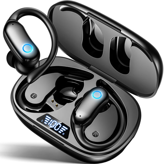 GNMN V7 Ear Buds Wireless Earbuds 96hrs Playback Bluetooth Headphones IPX7 Waterproof Stereo Bass Over-Ear Earphones with Earhooks Microphone