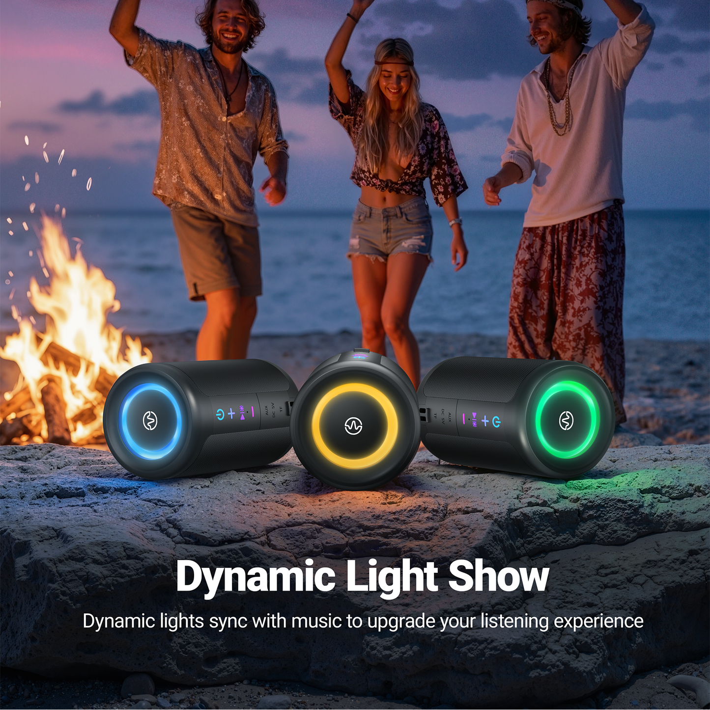 VEAT00L S16 Bluetooth speaker, Wireless Portable Bluetooth Speaker with IPX7 Waterproof, Up to 24H Playtime,20W Powerful Bass,BT 5.4,LED Lights,TWS Pairing for Home/Party/Outdoor/Beach,Birthday Gift