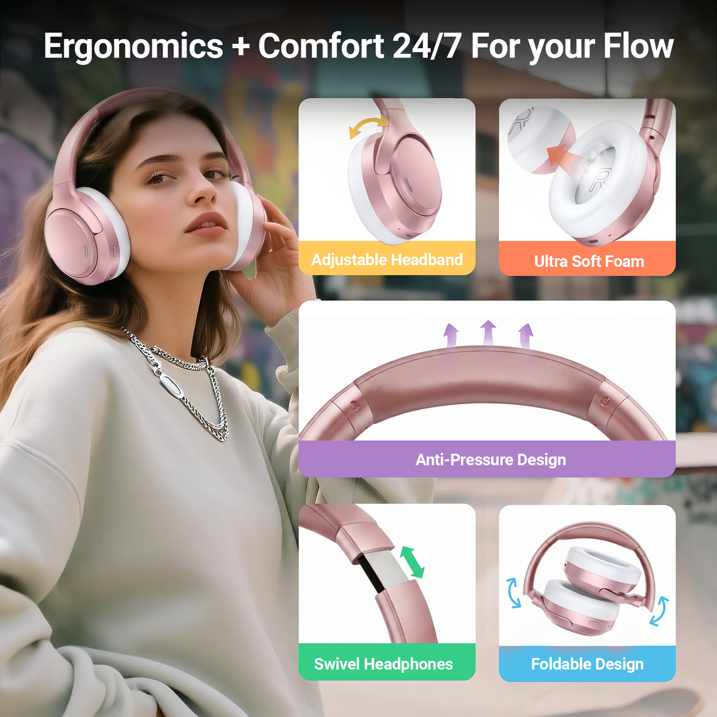 Starlight Over-Ear Bluetooth Headphones: 40mm Bass Driver, Bluetooth 5.3 Dual-Mode, 40hr Battery, Comfort Fit