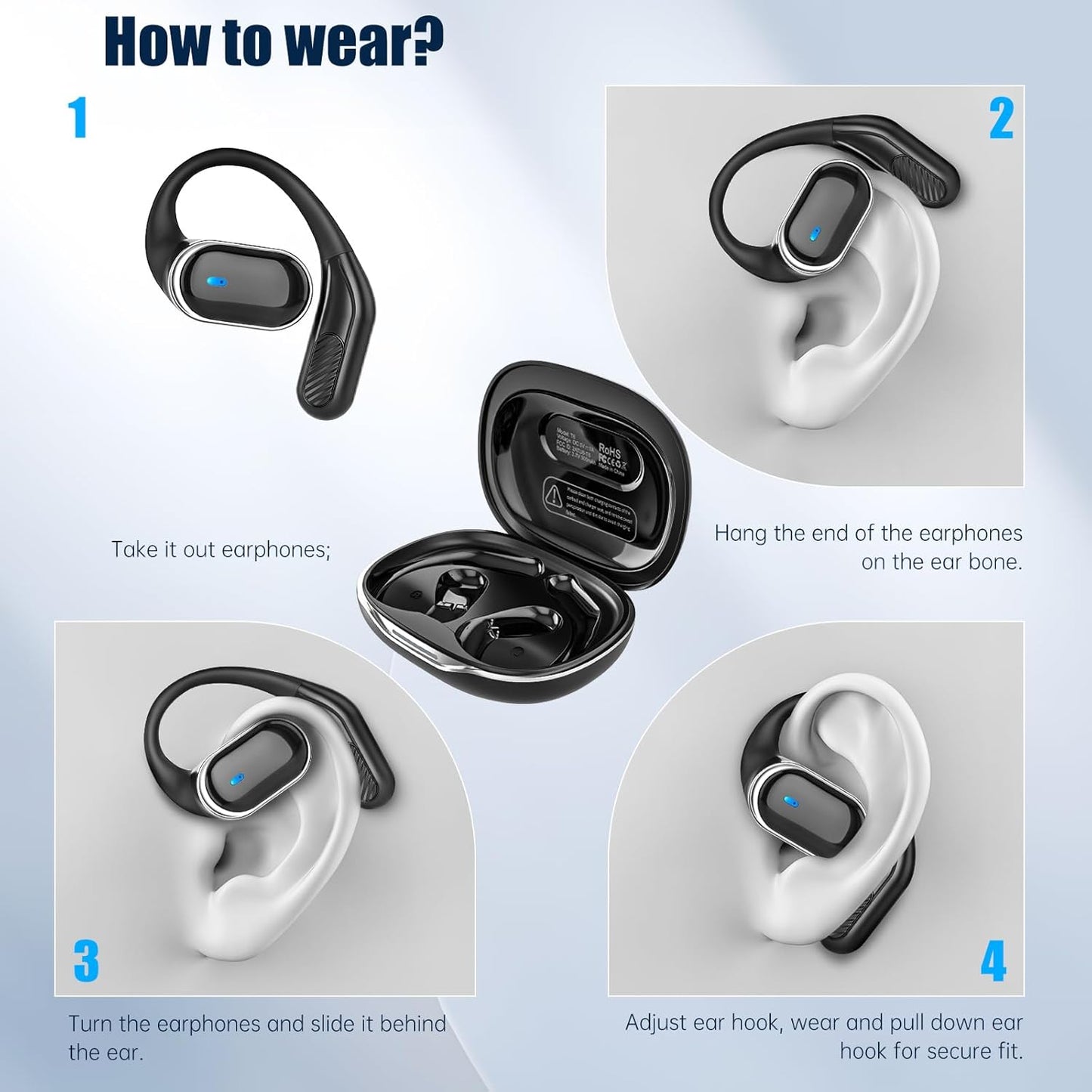 VEATOOL T6 Open Ear Headphones,Bluetooth 5.4 Wireless Earbuds,60H Playtime Stereo Sound Earphones,Air Conduction IPX7 Waterproof Open Ear Earbud with Ear Hooks, Sport Headset for Cycling Workouts