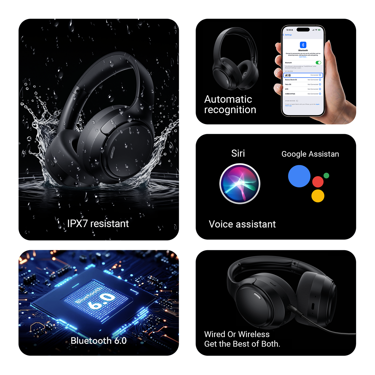 Hybrid Active Noise Cancelling Headphones,-50dB Wireless Bluetooth Headphones with Hi-Res Audio,120H Playtime Over Ear Bluetooth Headphones with 6 ENC Clear Mic