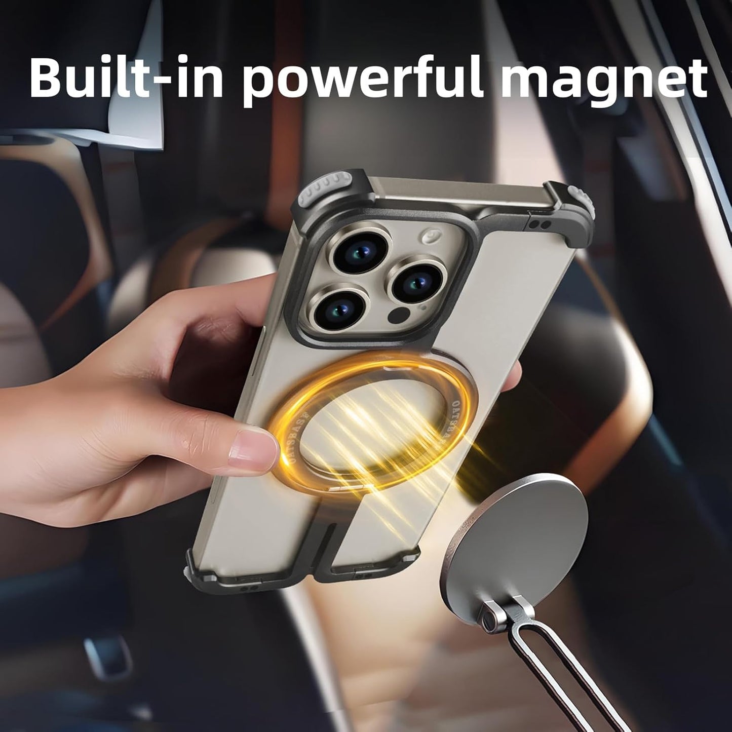 VEAT00L Frameless Magnetic Case for iPhone 16 Pro Max,Metal Kickstand 360° Rotatable Stand for MagSafe,Aluminum Minimalist Slim Bumper Shockproof Protective Cover for 16 Pro Max with Ring Holder