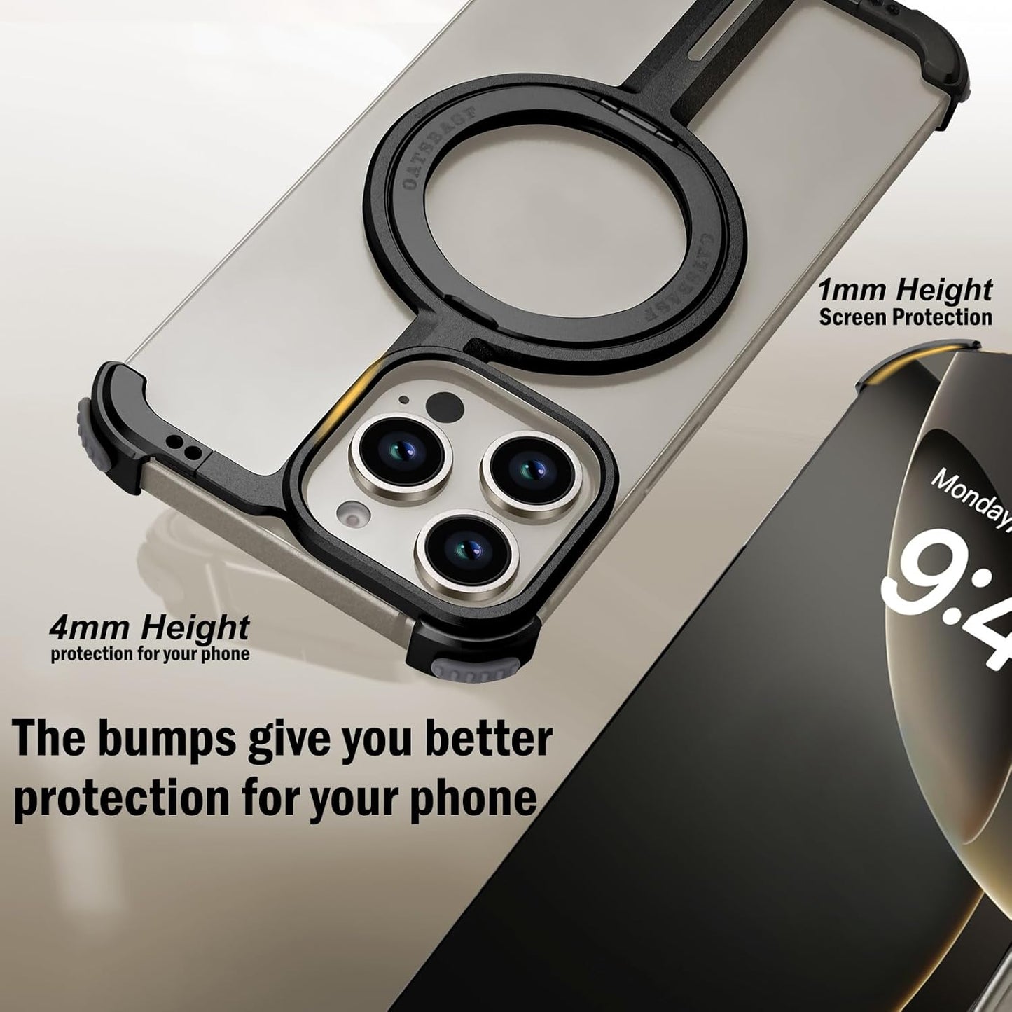 VEAT00L Frameless Magnetic Case for iPhone 16 Pro Max,Metal Kickstand 360° Rotatable Stand for MagSafe,Aluminum Minimalist Slim Bumper Shockproof Protective Cover for 16 Pro Max with Ring Holder