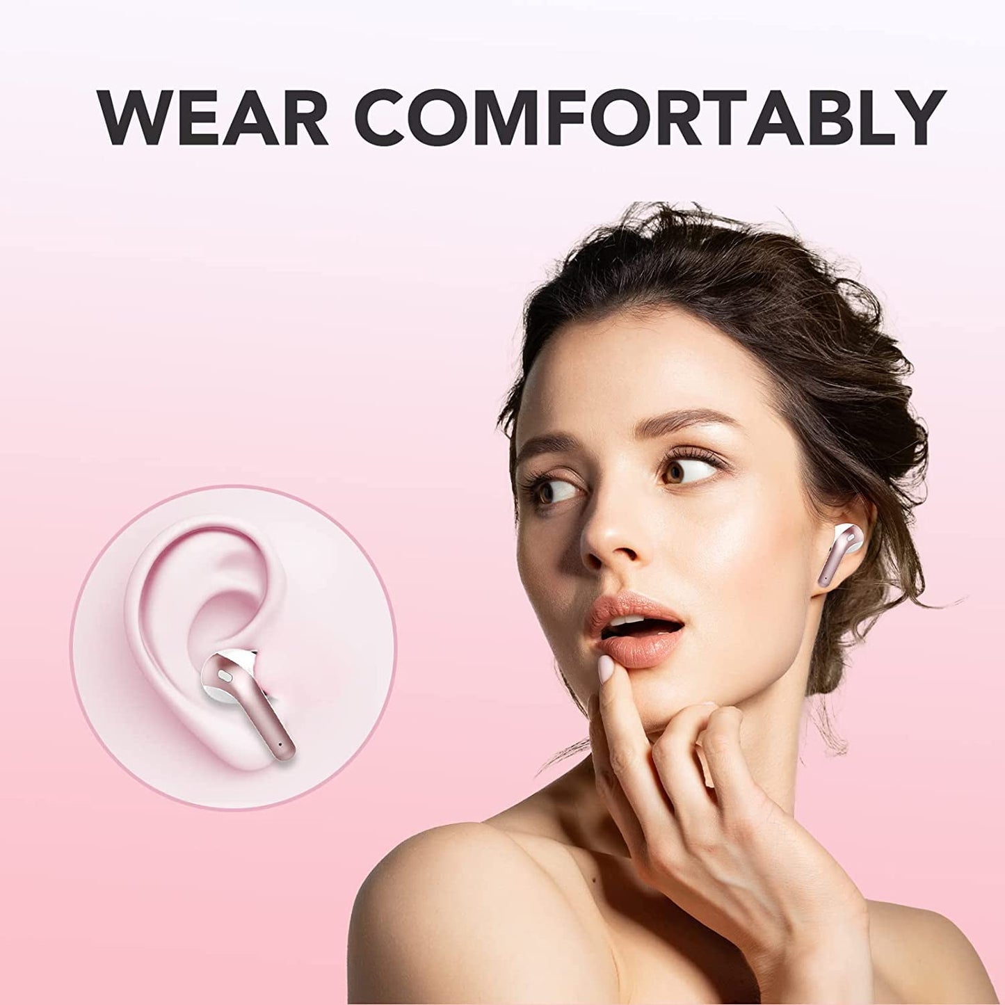 VEATOOL X15 Wireless Earbuds Bluetooth 5.2 Headphones,35H Hi-Fi Stereo Deep Bass Earphones with Noise Cancelling Mic IP7 Waterproof Sport Headset with LED Power Display for Laptop Pad Phones Pink