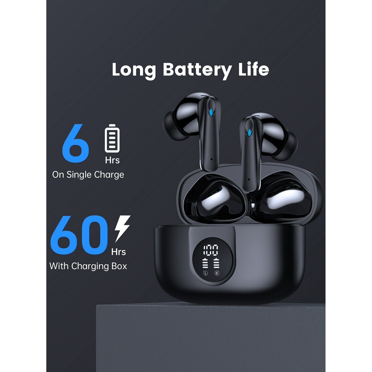 VEAT00L P91 Wireless Earbuds, Bluetooth Headphones V5.4 Stereo Ear buds with Noise Cancelling Mics, 60H Playback Mini Case with Dual LED Display, IP7 Waterproof in-Ear Earphones for Android iOS