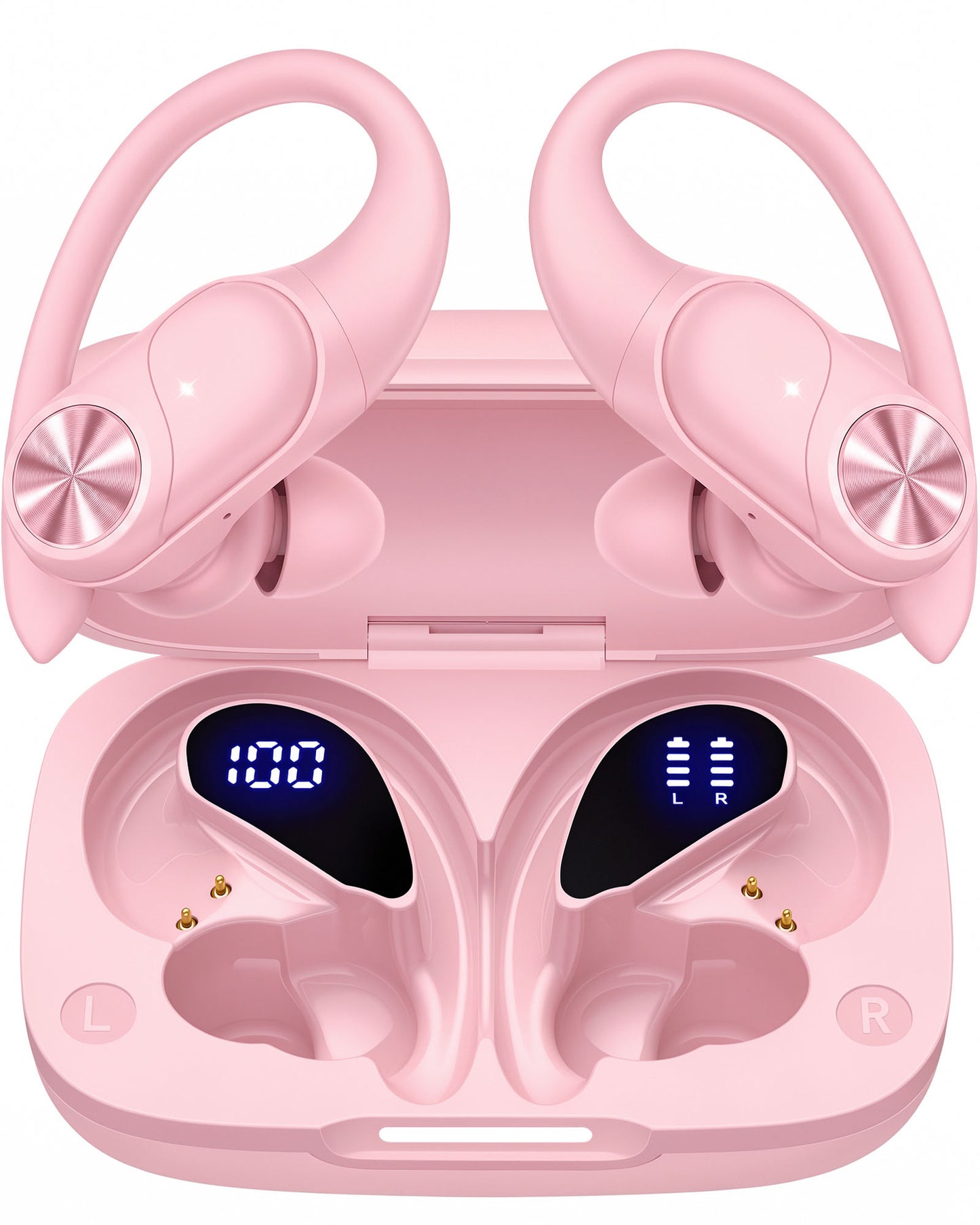 VEAT00L V6 Wireless Earbuds, 88Hrs Playback, Sport Earhooks, Digital Display Charging Case, IPX7 Waterproof, Deep Bass, for iOS Android
