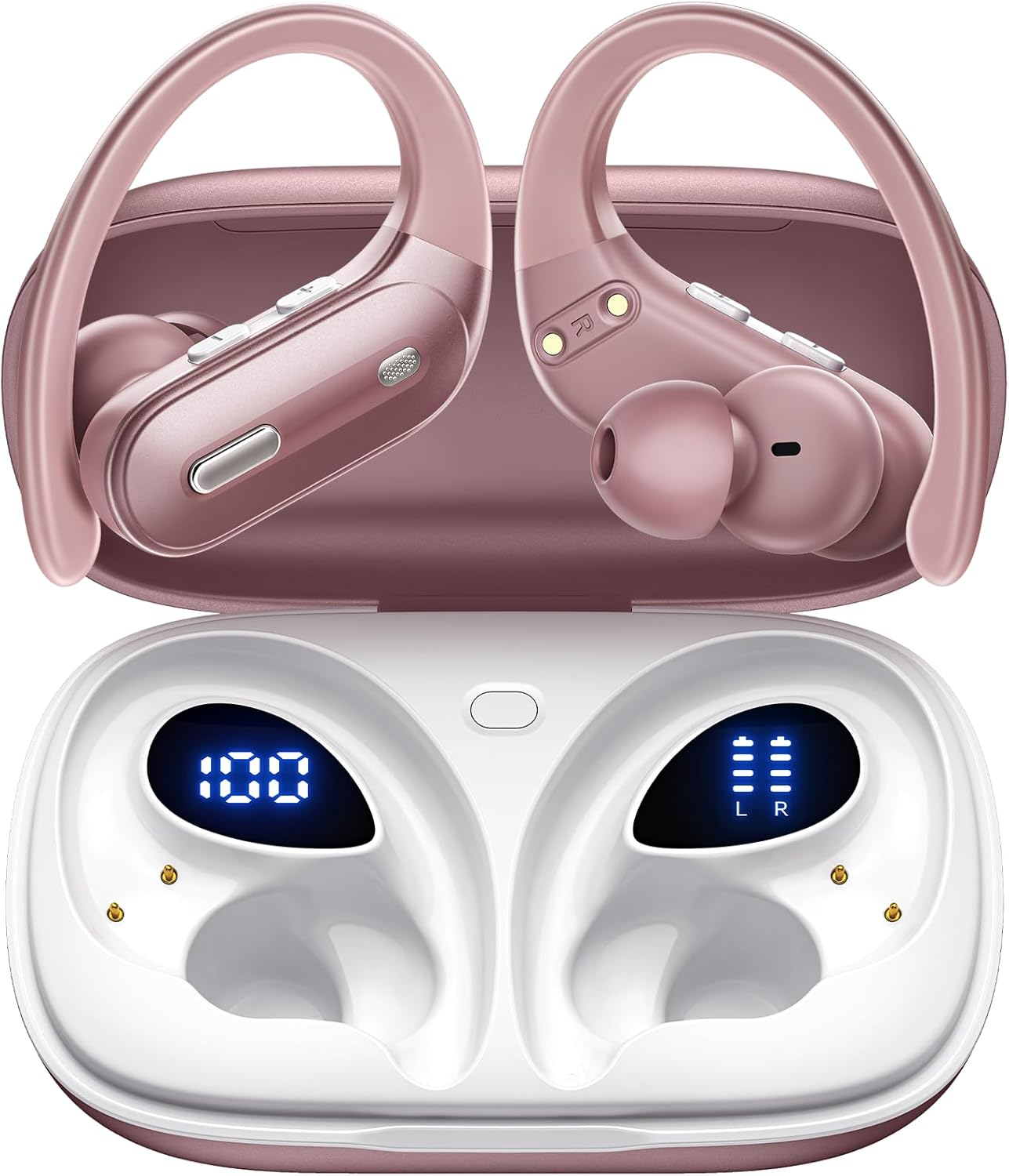 Active Noise Cancelling Wireless Earbuds Bluetooth Headphones 90 Hrs Playtime Ear Buds with Power Display Over-Ear Earphones with Earhooks IPX7