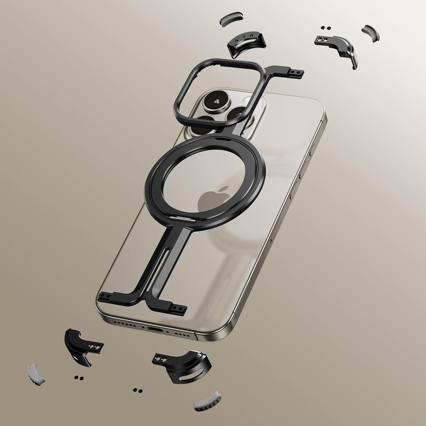 VEAT00L Frameless Magnetic Case for iPhone 16 Pro Max,Metal Kickstand 360° Rotatable Stand for MagSafe,Aluminum Minimalist Slim Bumper Shockproof Protective Cover for 16 Pro Max with Ring Holder