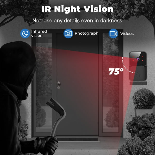 KDMLR Doorbell Camera Wireless, WiFi Video Doorbell with Chime, 2 Way Audio, AI Smart Human Detection, Night Vision, Cloud Storage, Real Time Alert for Home