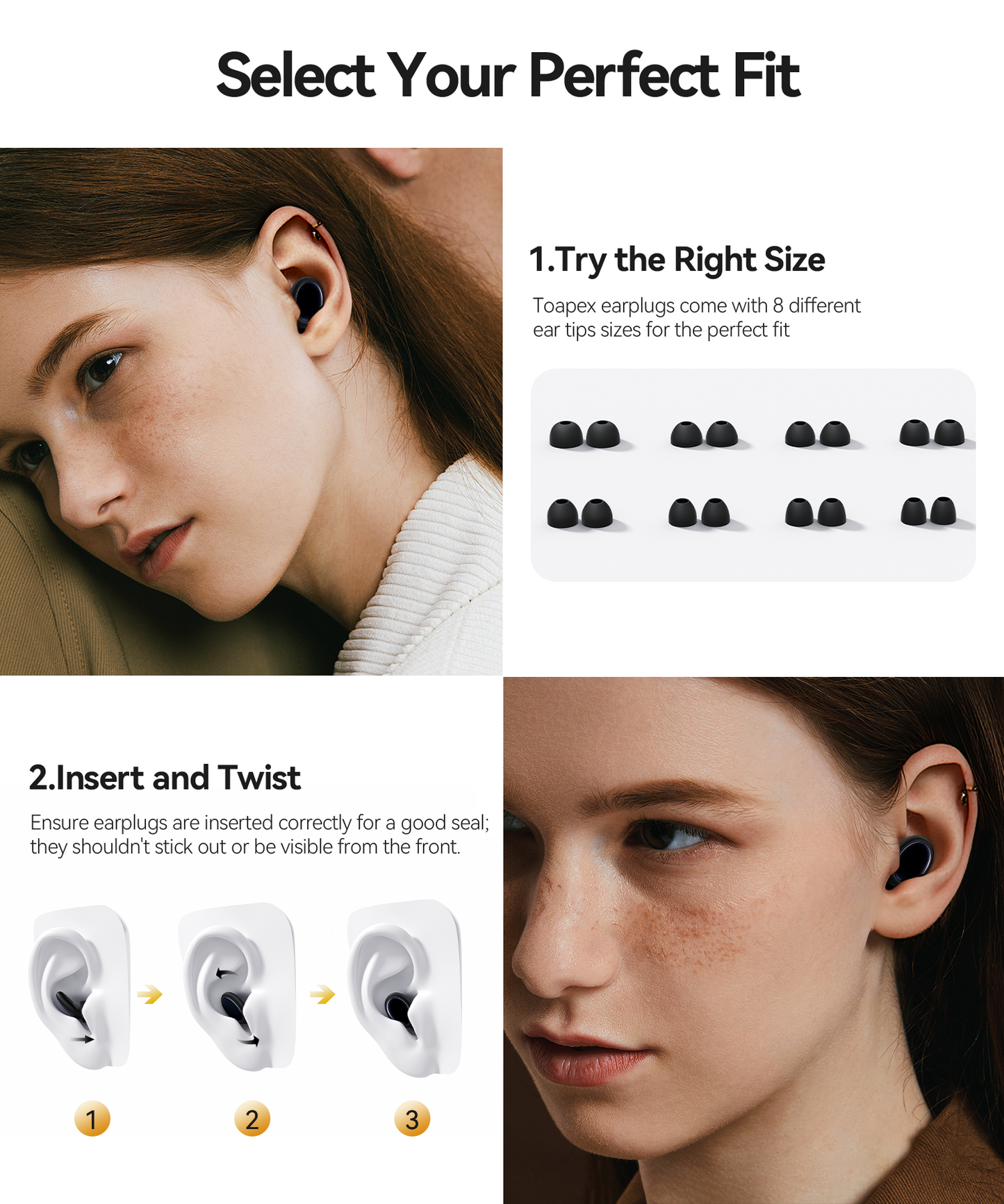 50dB Noise Cancelling Ear Plugs, Reusable Silicone Sleeping Earplugs with 7 Tips Case, for Snoring, Side Sleepers, Concerts, Travel