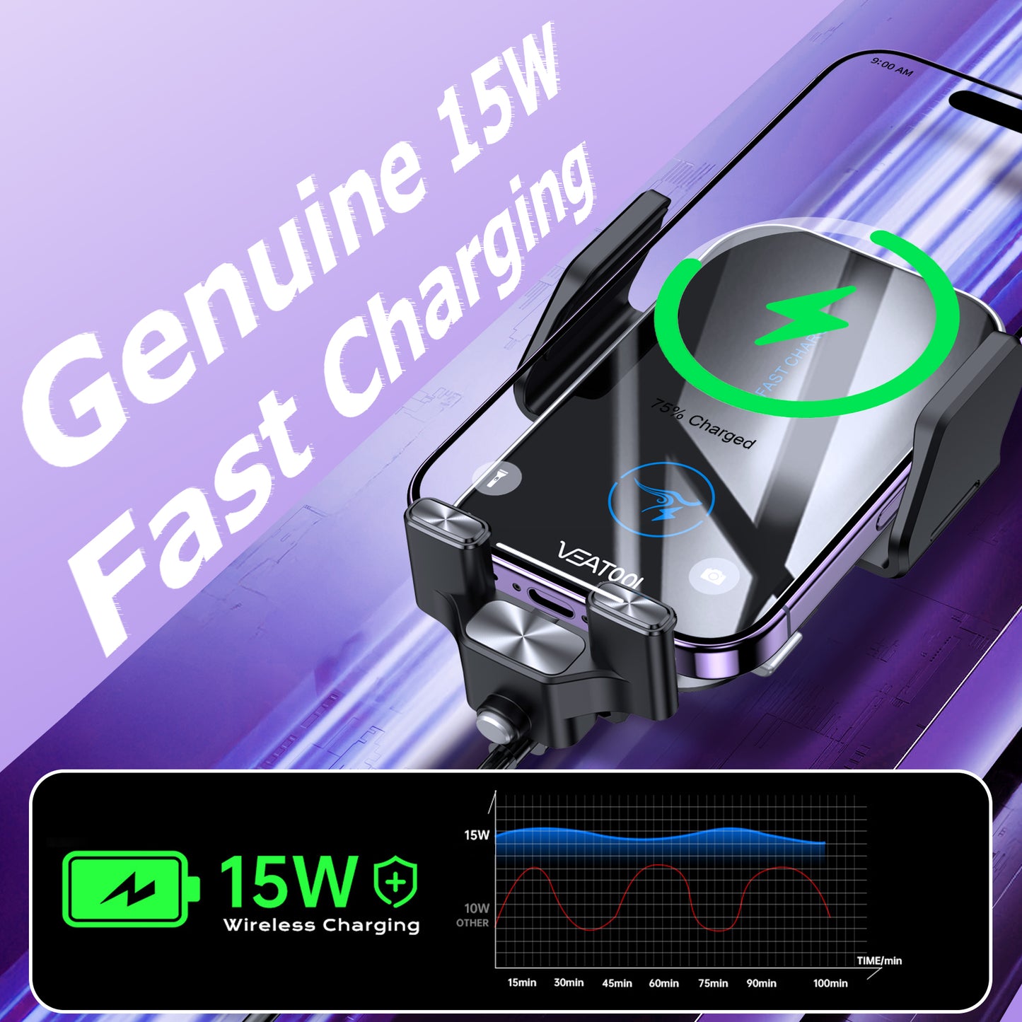 Wireless Car Charger,VEATOOL 15W Fast Charging Phone Mount for Car Vent,Auto Clamping,Car Phone Holder with Enlarged Charging Coil for iPhone 16 15 14Pro Max Xs,Samsung Galaxy S&Note Series Google LG