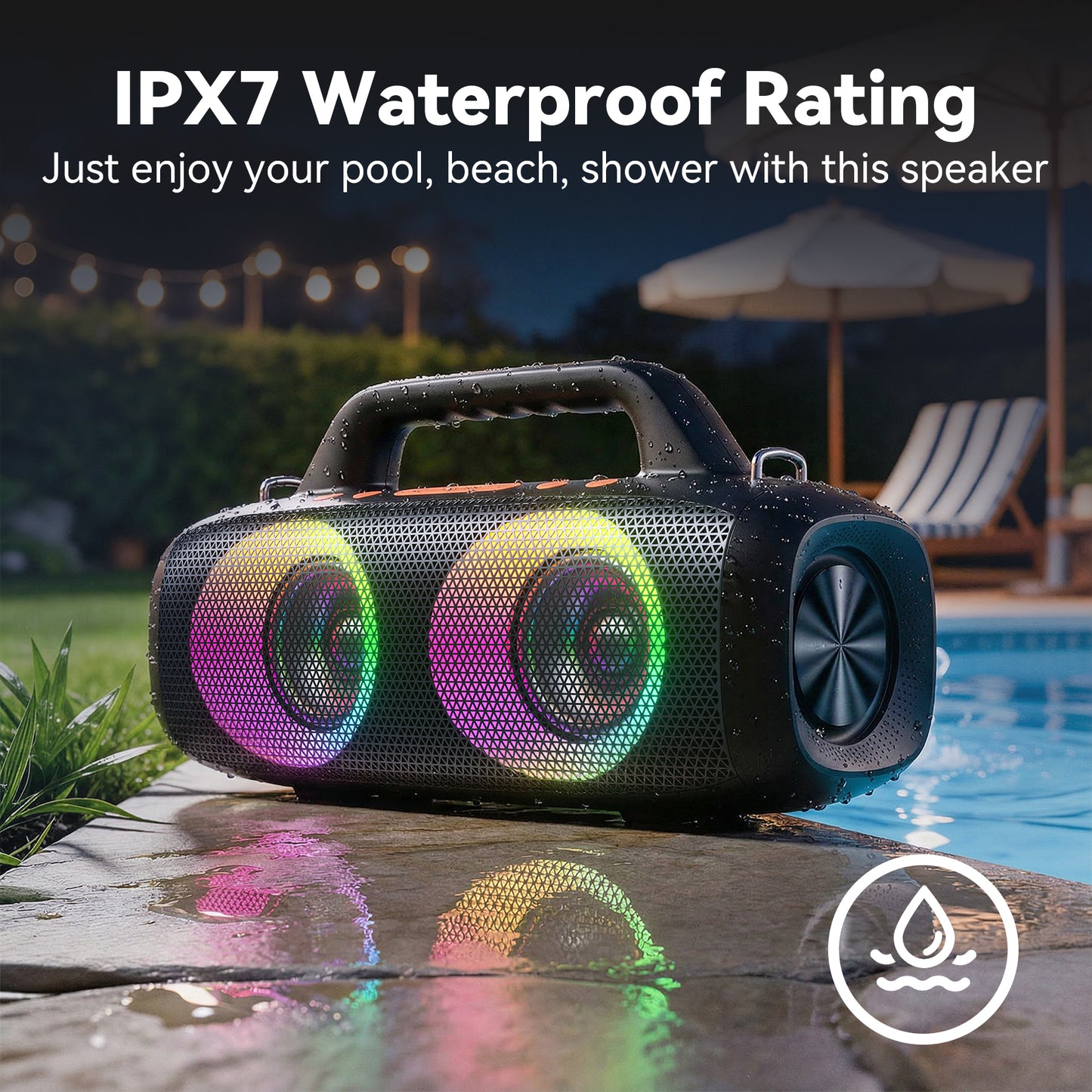 VEATOOL Portable Bluetooth Speaker, 60W Peak Loud Outdoor Speaker with Bass, 24H Playtime, RGB Lights,Portable Wireless Speakers for Outdoor, Home, Party, Pool, Beach, Tailgating, Gym, Work, Gifts