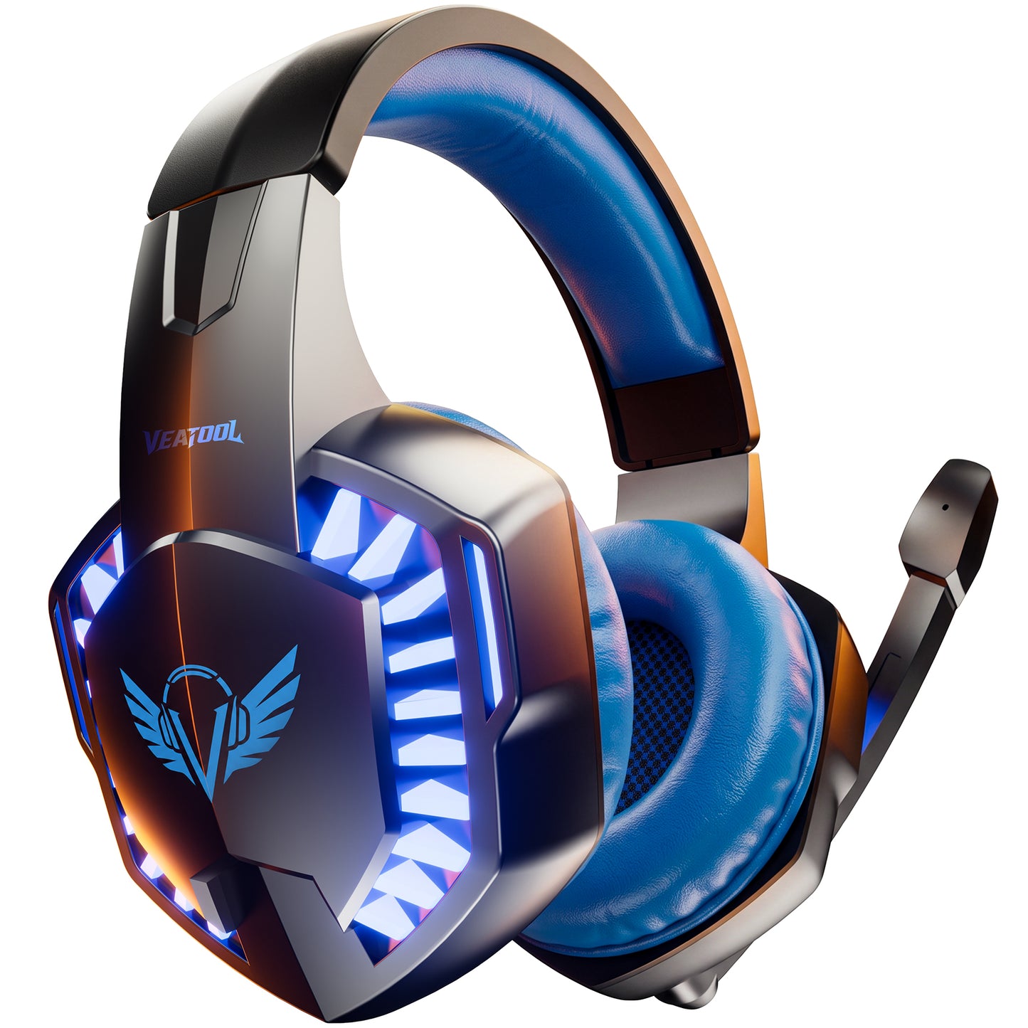VEAT00L Gaming Headset with Microphone, Compatible with PS4 PS5 Xbox One PC Laptop, Over-Ear Headphones with LED Light, Noise Canceling Mic, 7.1 Stereo Surround Sound,Soft Earmuffs for Nintendo Series