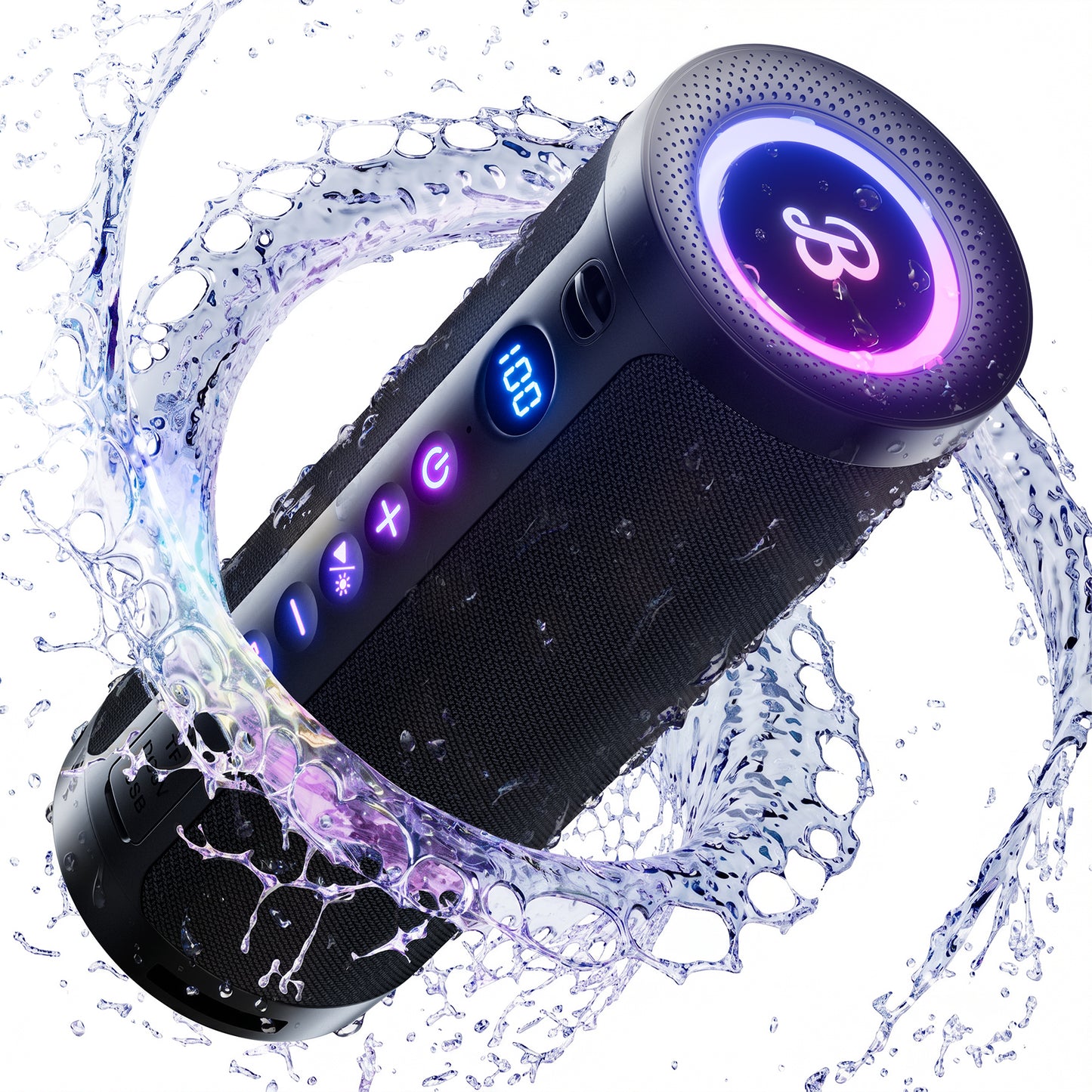 VEATOOL Portable Bluetooth Speaker, IPX5 Waterproof, Stereo Sound, 12H Playtime, Bluetooth 5.3, RGB Lights, Outdoor Speaker