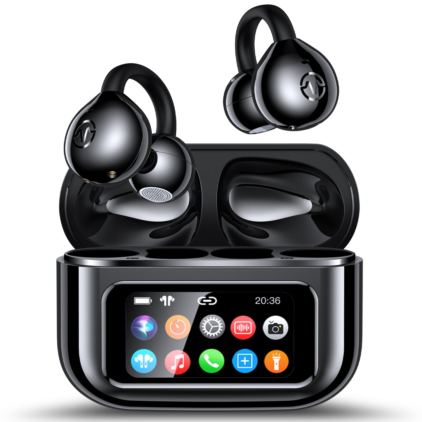 VEAT00L Open-Ear Headphones, Wireless Clip On Earbuds with Digital Display Charging Case 68 Hours Playtime, Lightweight Comfort, Stable Fit, Open-Ear Safety Design for Active and Office Use
