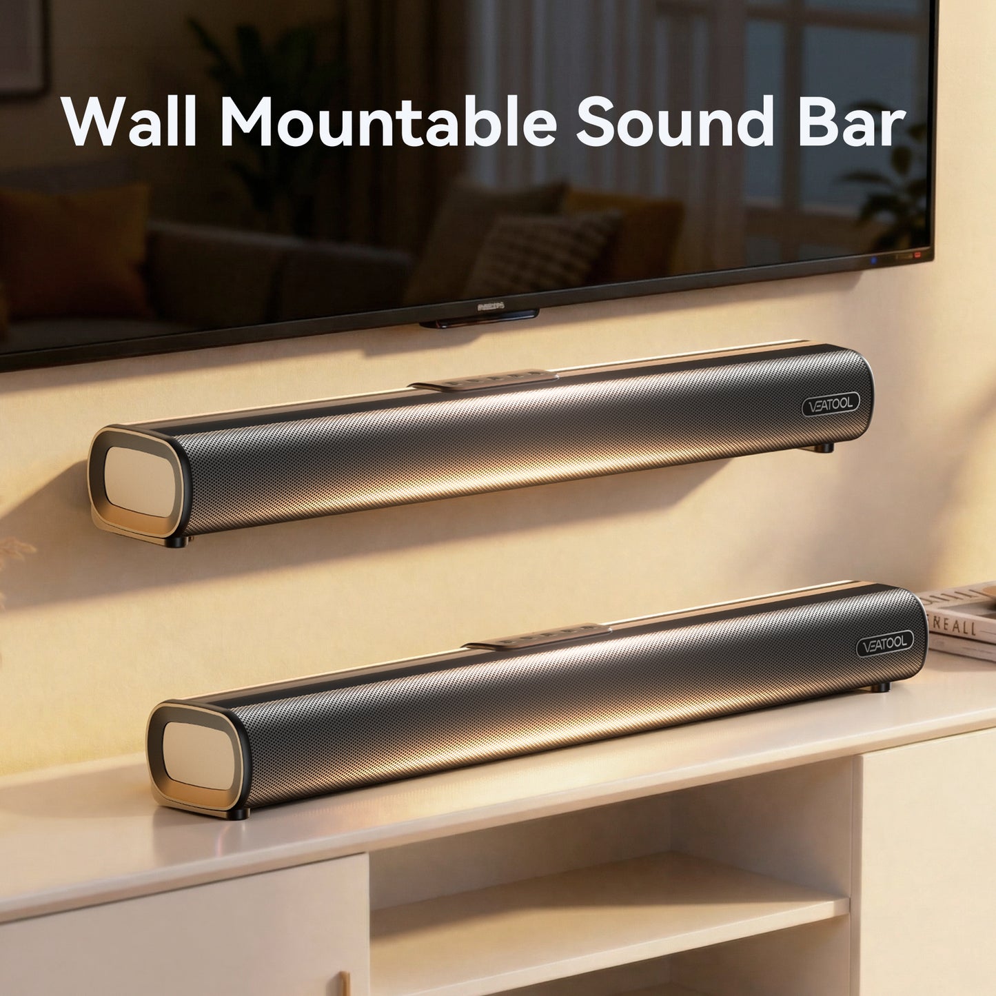 2.1ch Sound Bars for TV, Soundbar with Subwoofer, Wired & Wireless Bluetooth 5.4 3D Surround Speakers, Optical/HDMI/AUX/RCA/USB Connection, Wall Mountable, Remote Control（副本）