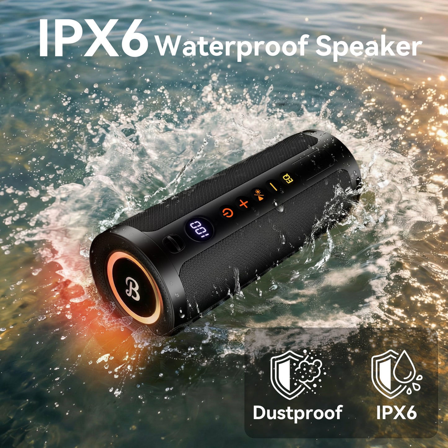 VEAT00L Portable Bluetooth Speaker,Floating Dustproof Speaker,25W Stereo Sound Wireless Speaker with Cool Dynamic LED Lights, IPX6 Waterproof Bluetooth Speakers, BT5.3, TWS Surround Pairing