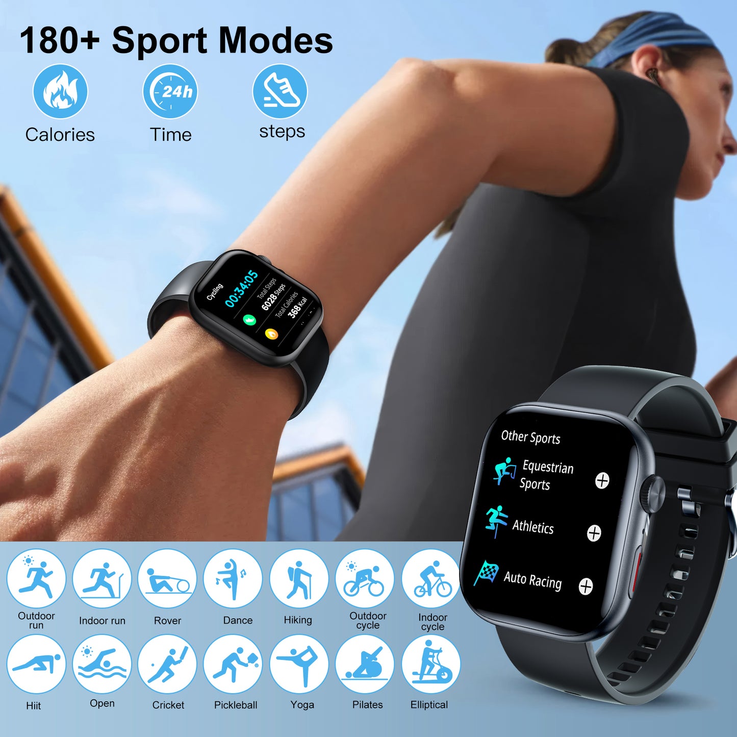 Smart Watch for Men Women, Fitness Tracker 2.01" HD, Bluetooth Call, IP68 Waterproof, 180+ Sports Modes, Health & Sleep, Android iOS
