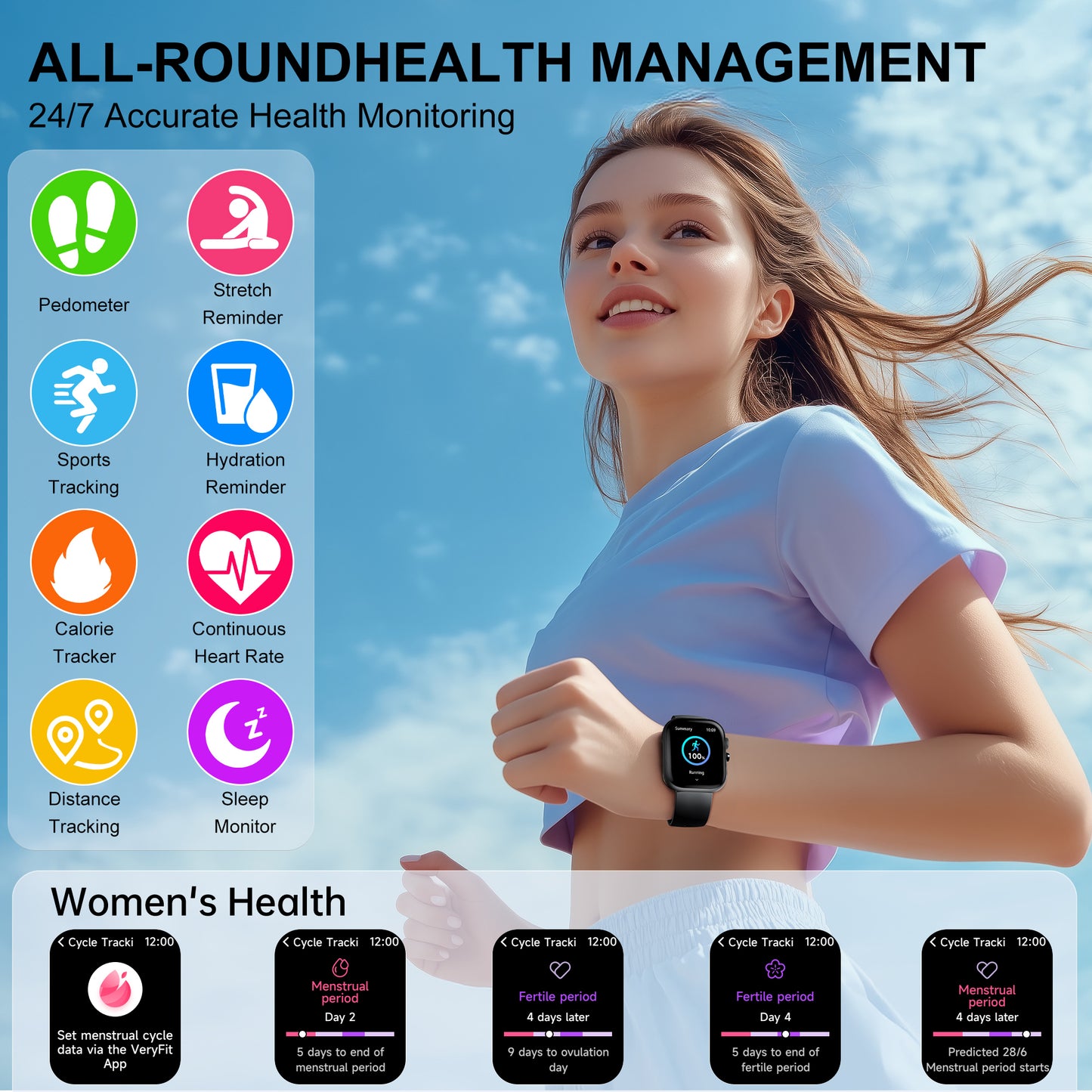 Smart Watch for Men Women, 2.01" HD Touchscreen, Bluetooth Call, IP68 Waterproof, 180+ Sports Modes, Health & Sleep Tracker, for Android iOS, Black