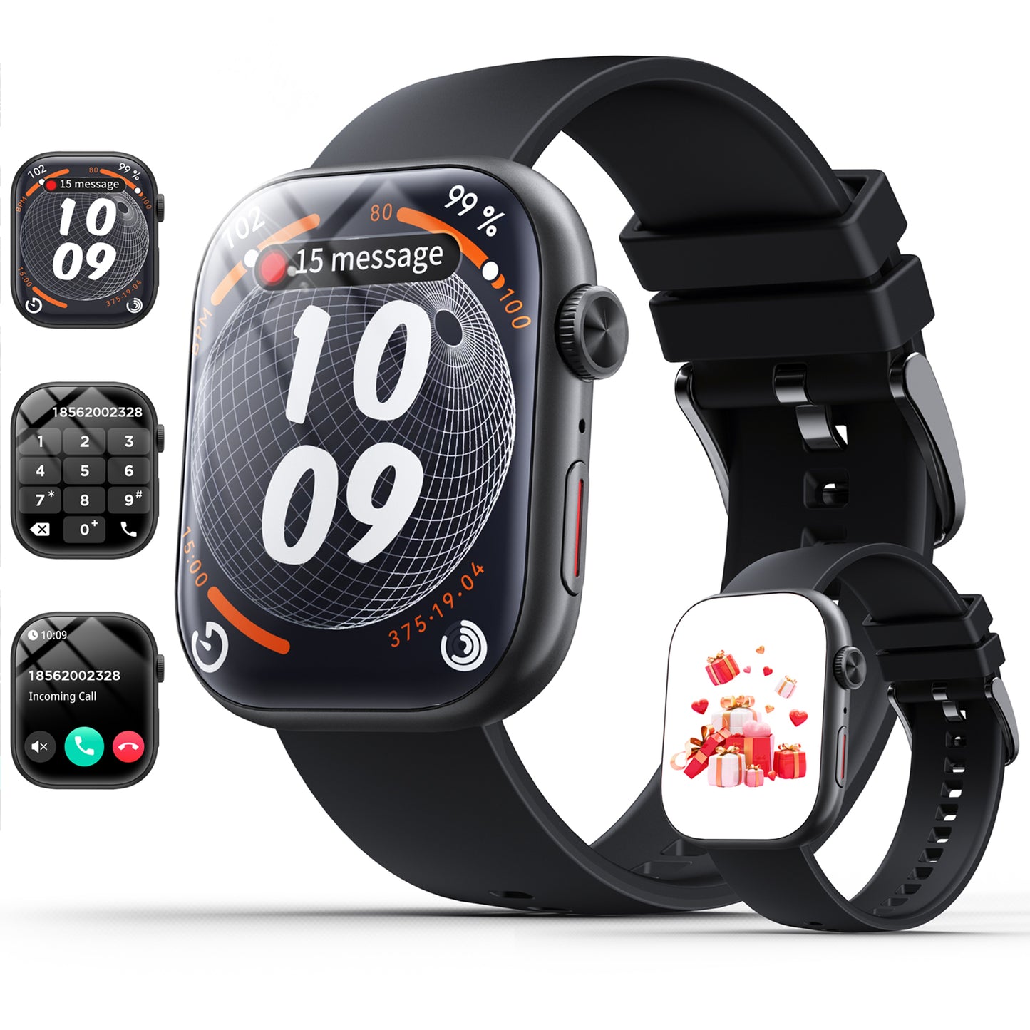 Smart Watch for Men Women, 2.01" HD Touchscreen, Bluetooth Call, IP68 Waterproof, 180+ Sports Modes, Health & Sleep Tracker, for Android iOS, Black
